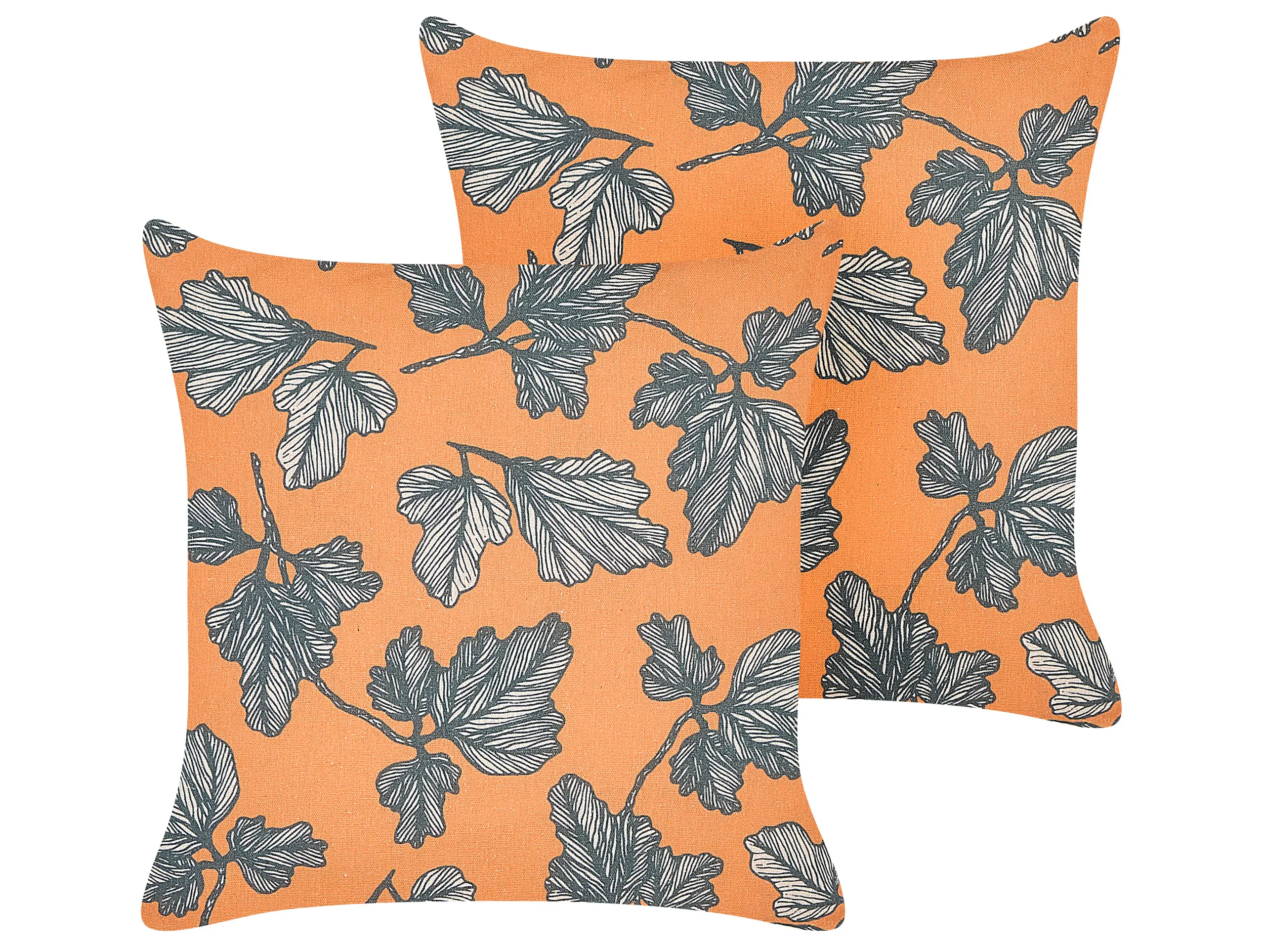Conjunto de 2 cojines decorativos SPIREA 45 x 45 cm Naranja Negro Patrón de plantas
