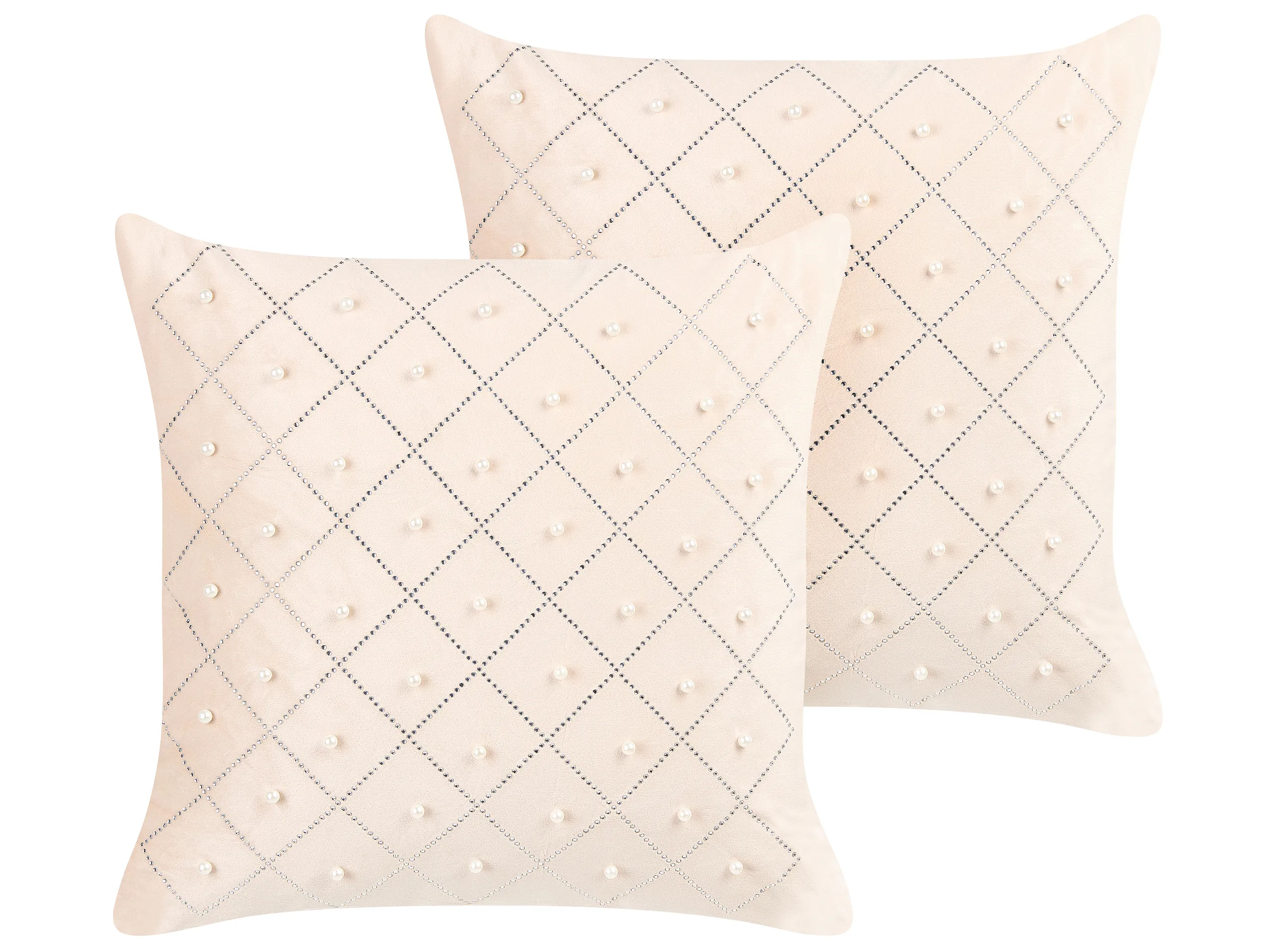 Conjunto de 2 cojines decorativos YARROW Terciopelo 45 x 45 cm Beige Patrón geométrico
