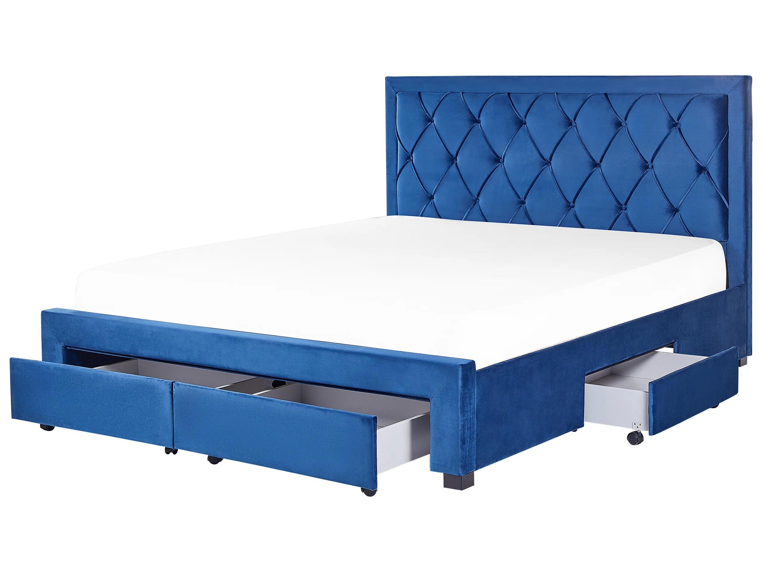 Cama con cajones Terciopelo LIEVIN 180 x 200 cm Azul marino