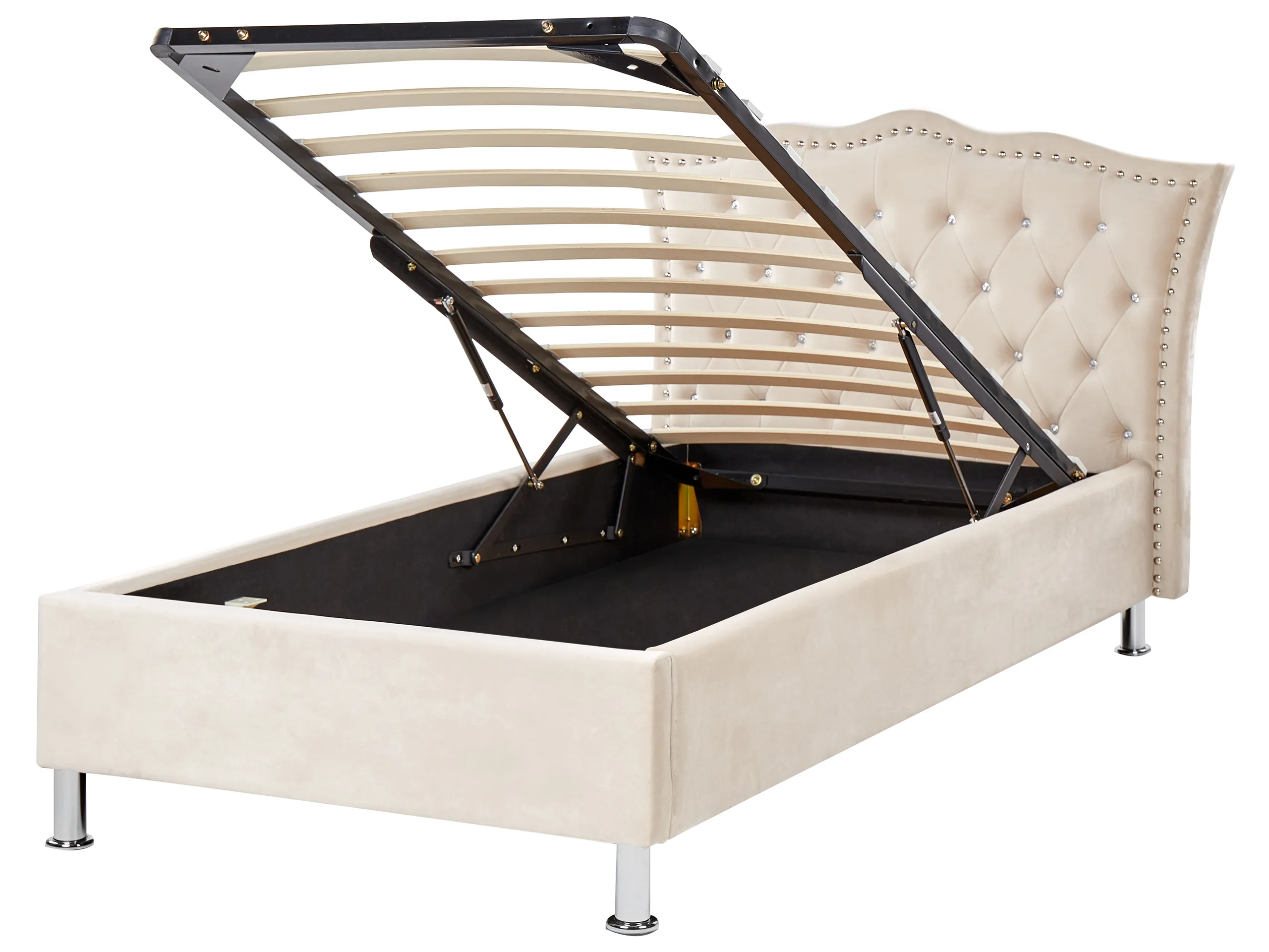 Cama con almacenaje Terciopelo METZ 90 x 200 cm Beige