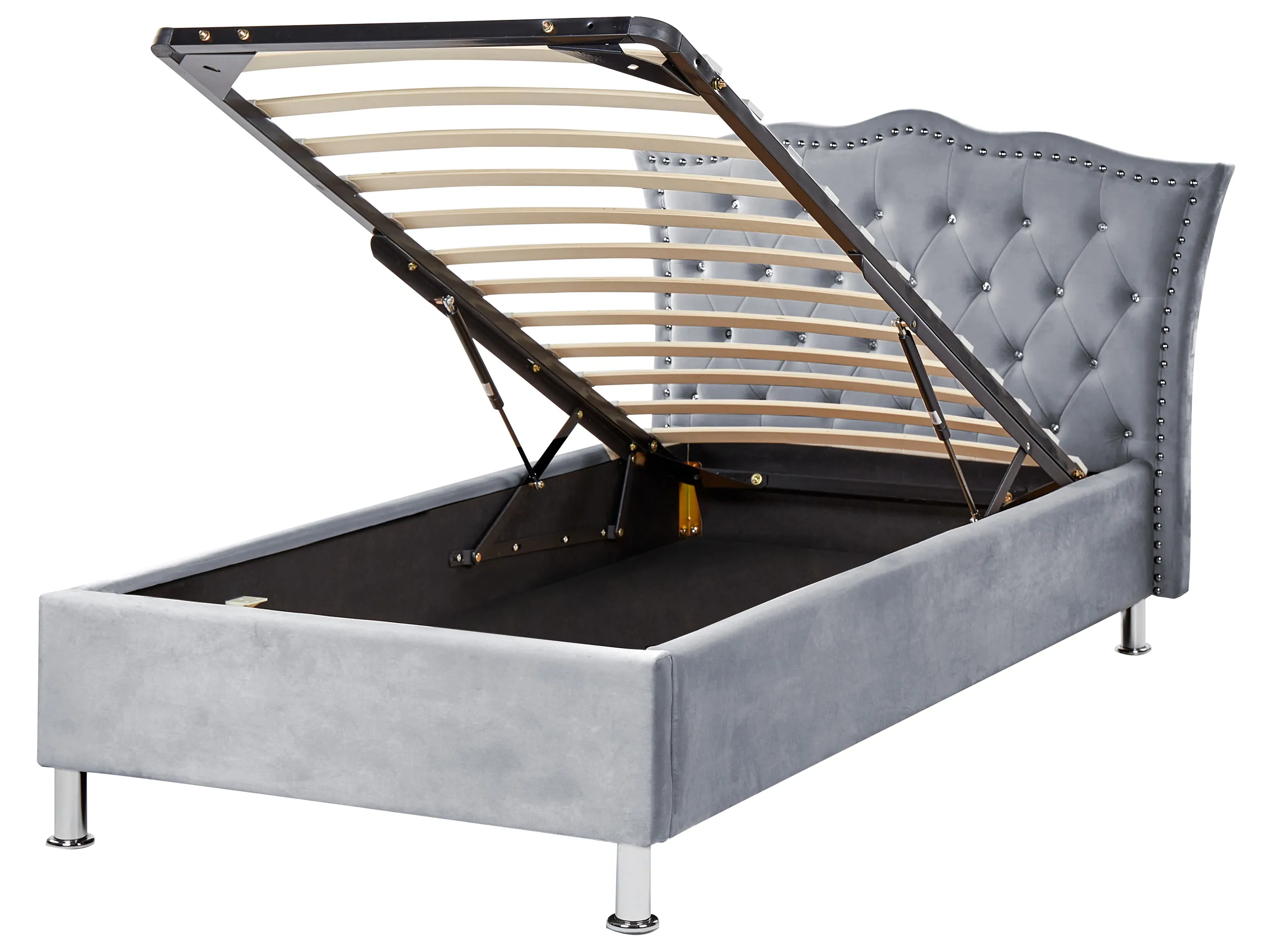 Cama con almacenaje Terciopelo METZ 90 x 200 cm Gris