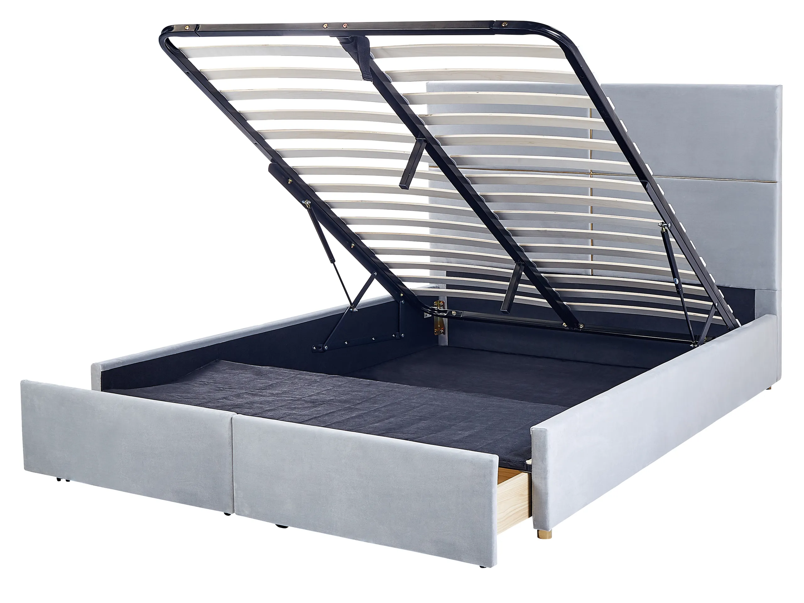 Cama con almacenaje Terciopelo VERNOYES 160 x 200 cm Gris claro