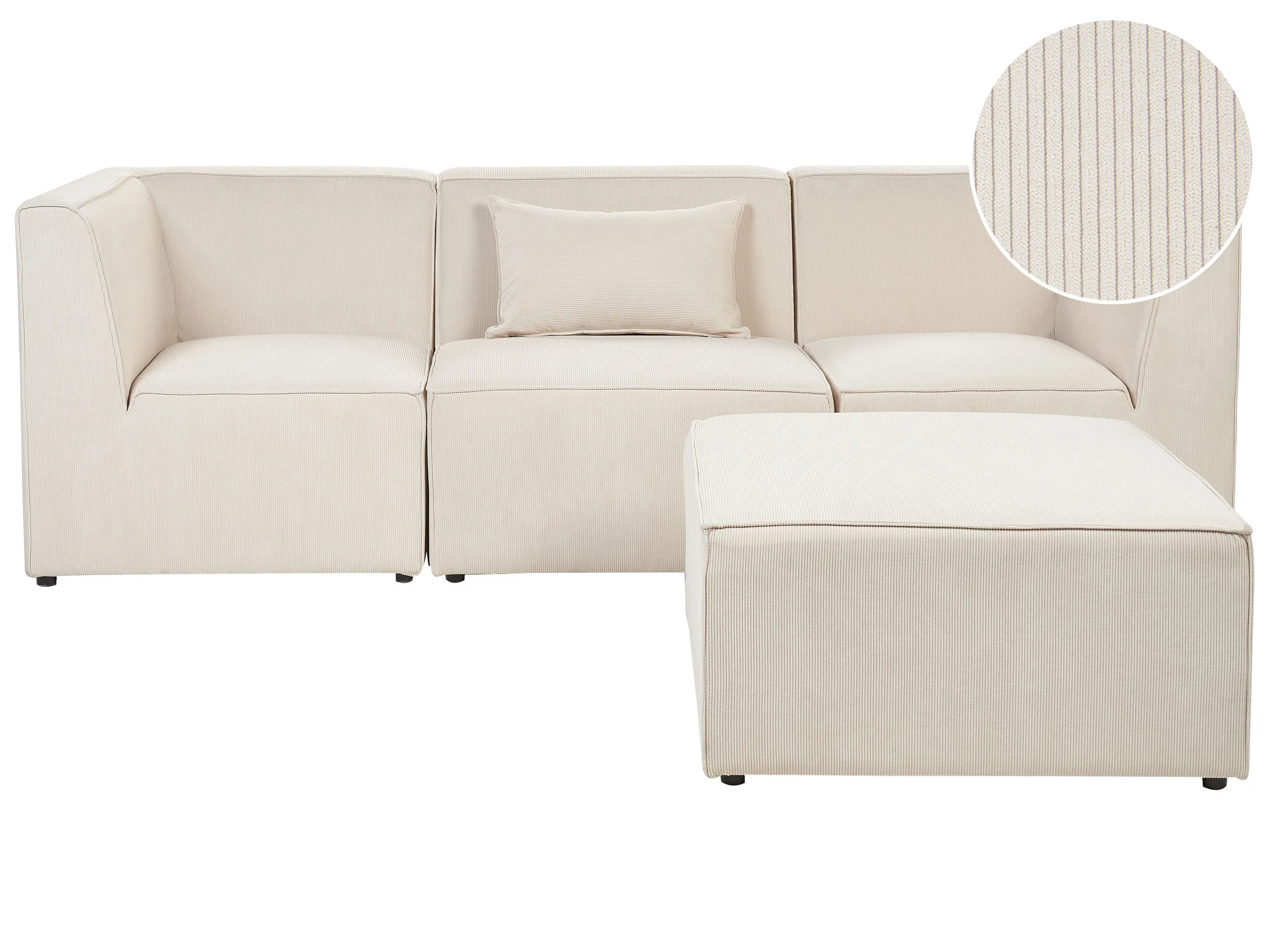 Modular Sofa 3 Seater LEMVIG Corduroy Light Beige with Ottoman