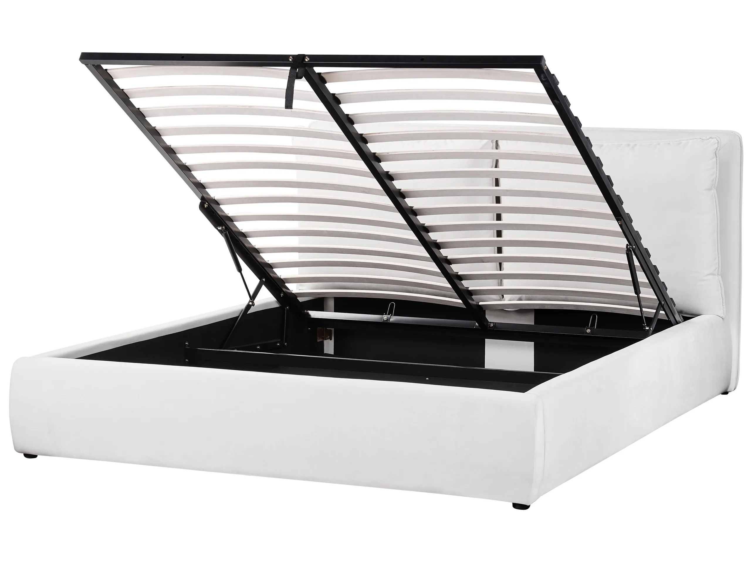 Cama con almacenaje Terciopelo BAJONNA 160 x 200 cm Blanco crema