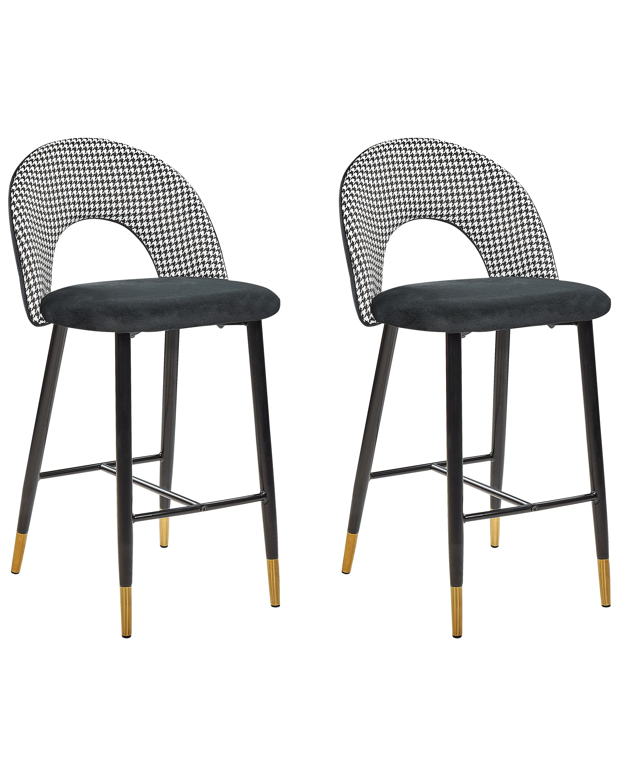Conjunto de 2 sillas de bar FALTON Terciopelo Negro/Blanco