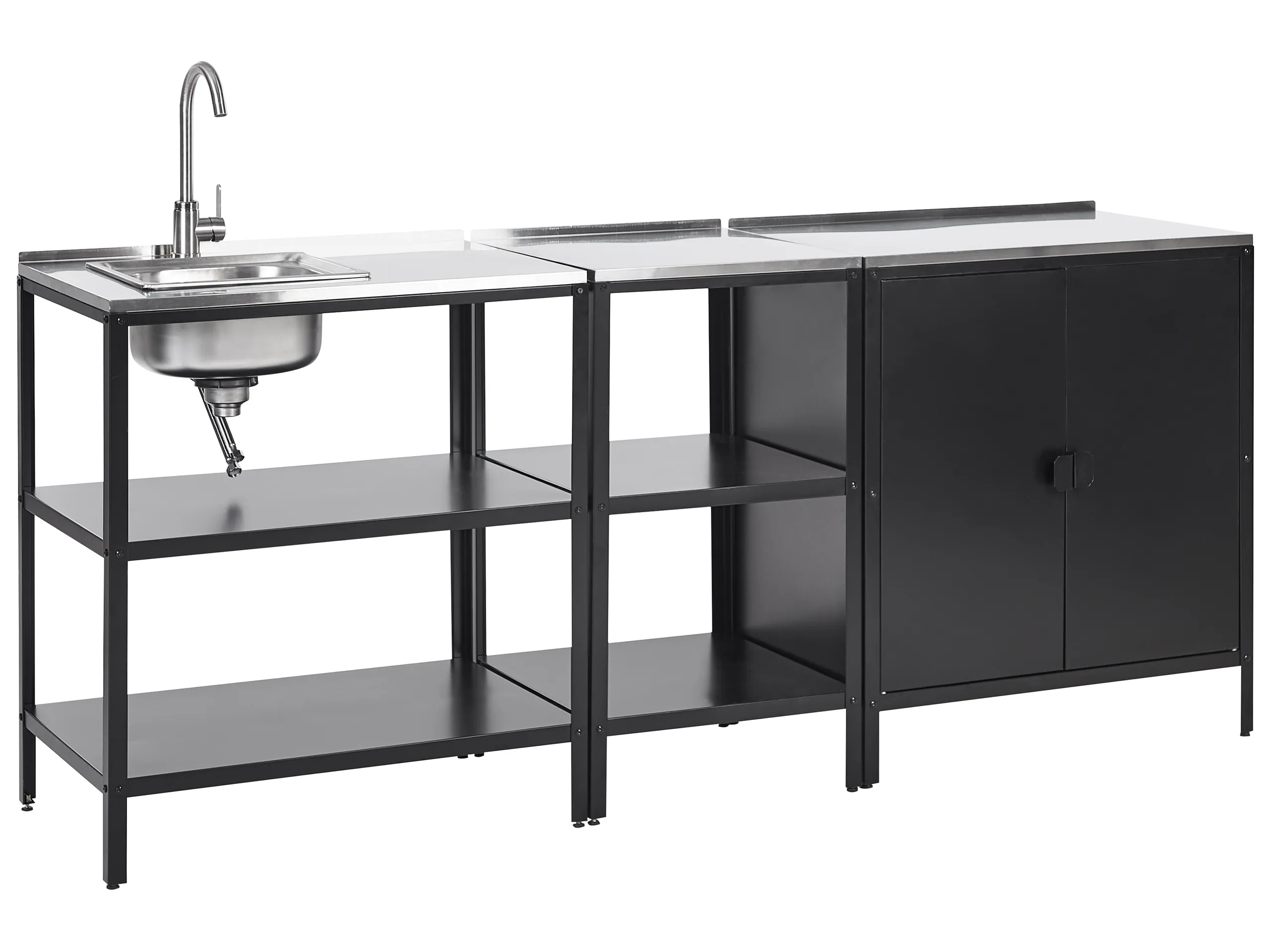 Conjunto de 3 muebles de cocina exterior con fregadero VILAMA Metal Negro