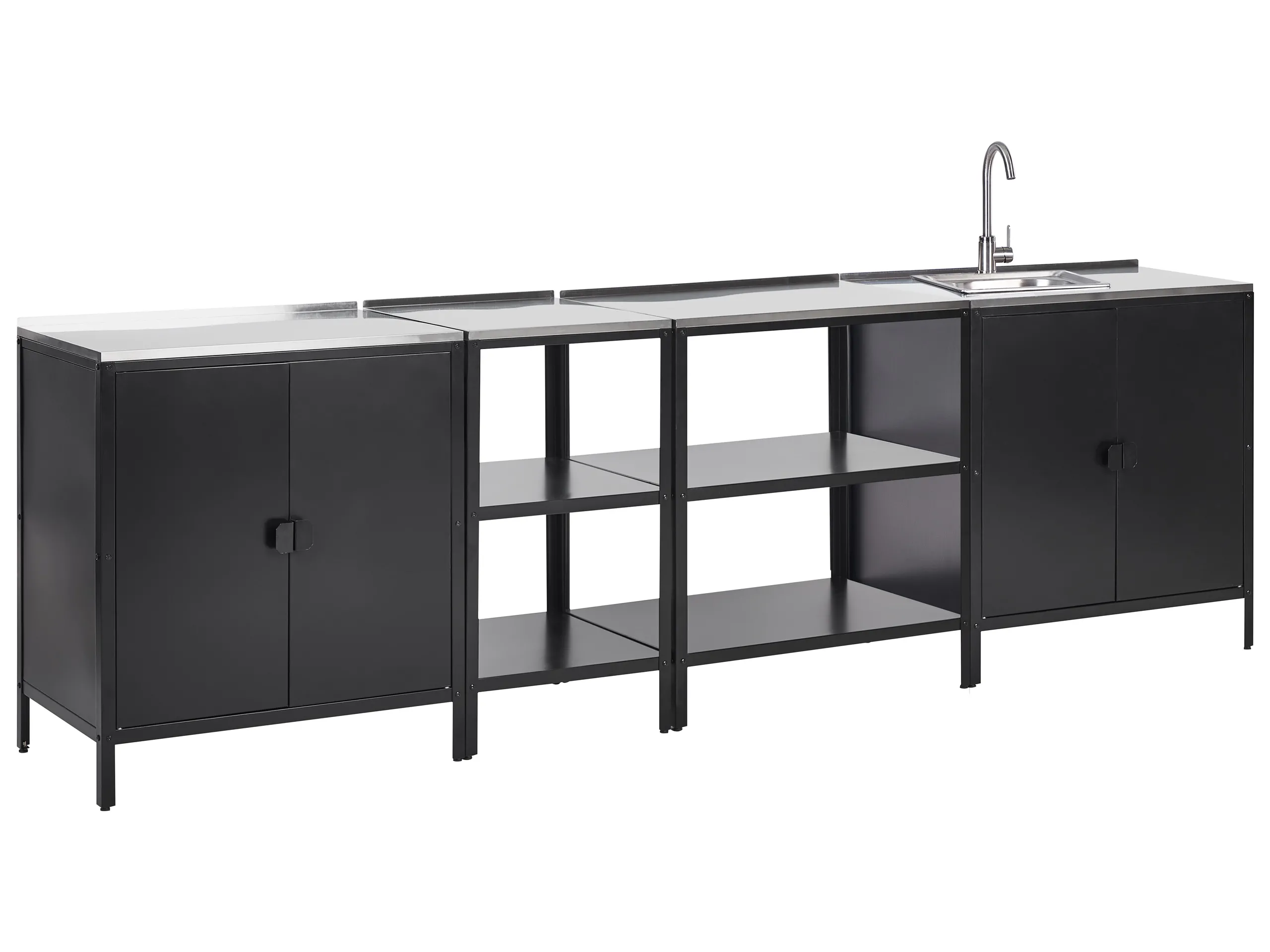 Conjunto de 4 muebles de cocina exterior con fregadero VILAMA Metal Negro