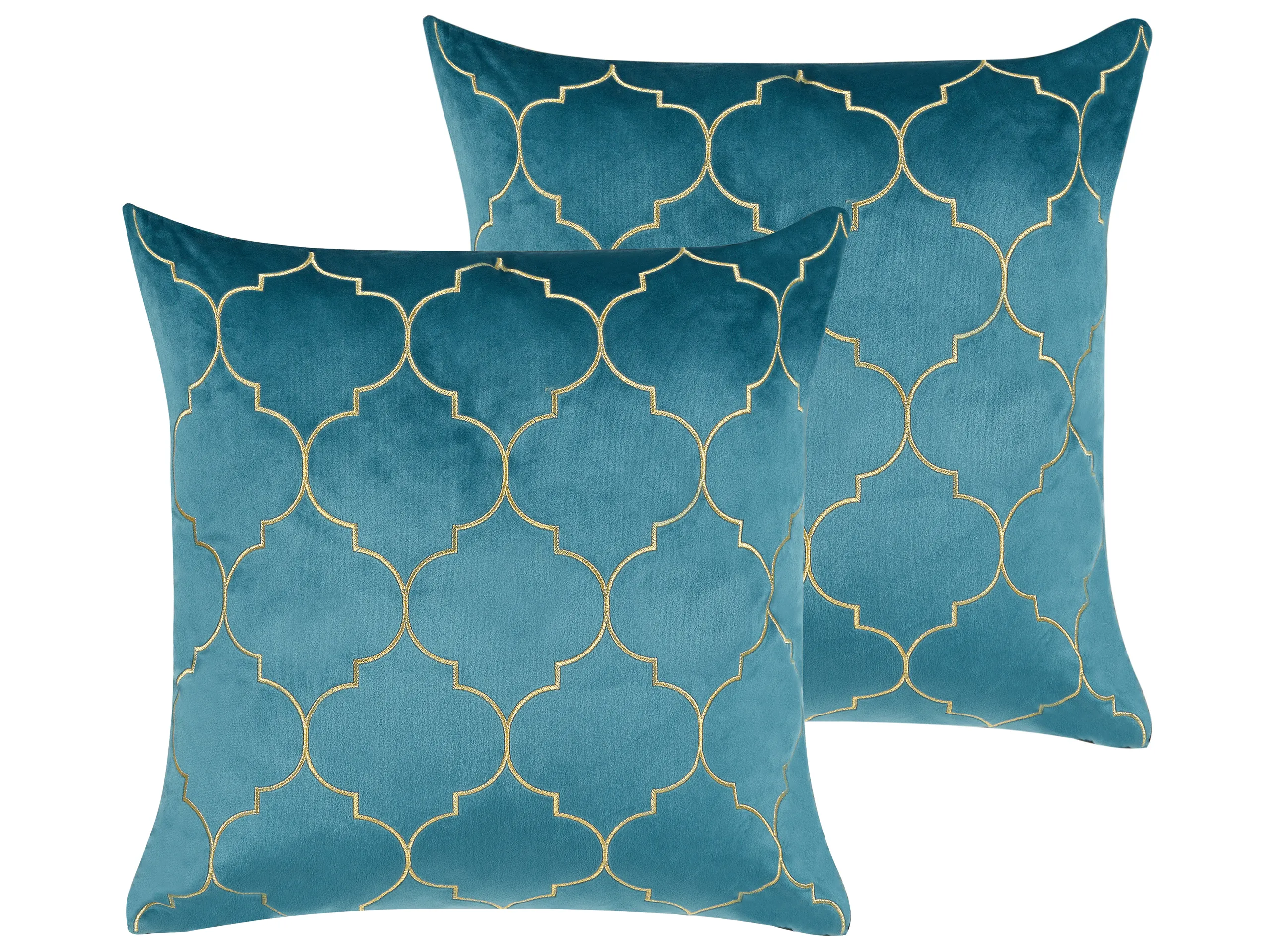 Conjunto de 2 cojines decorativos ALYSSUM Terciopelo 45 x 45 cm Azul Patrón marroquí
