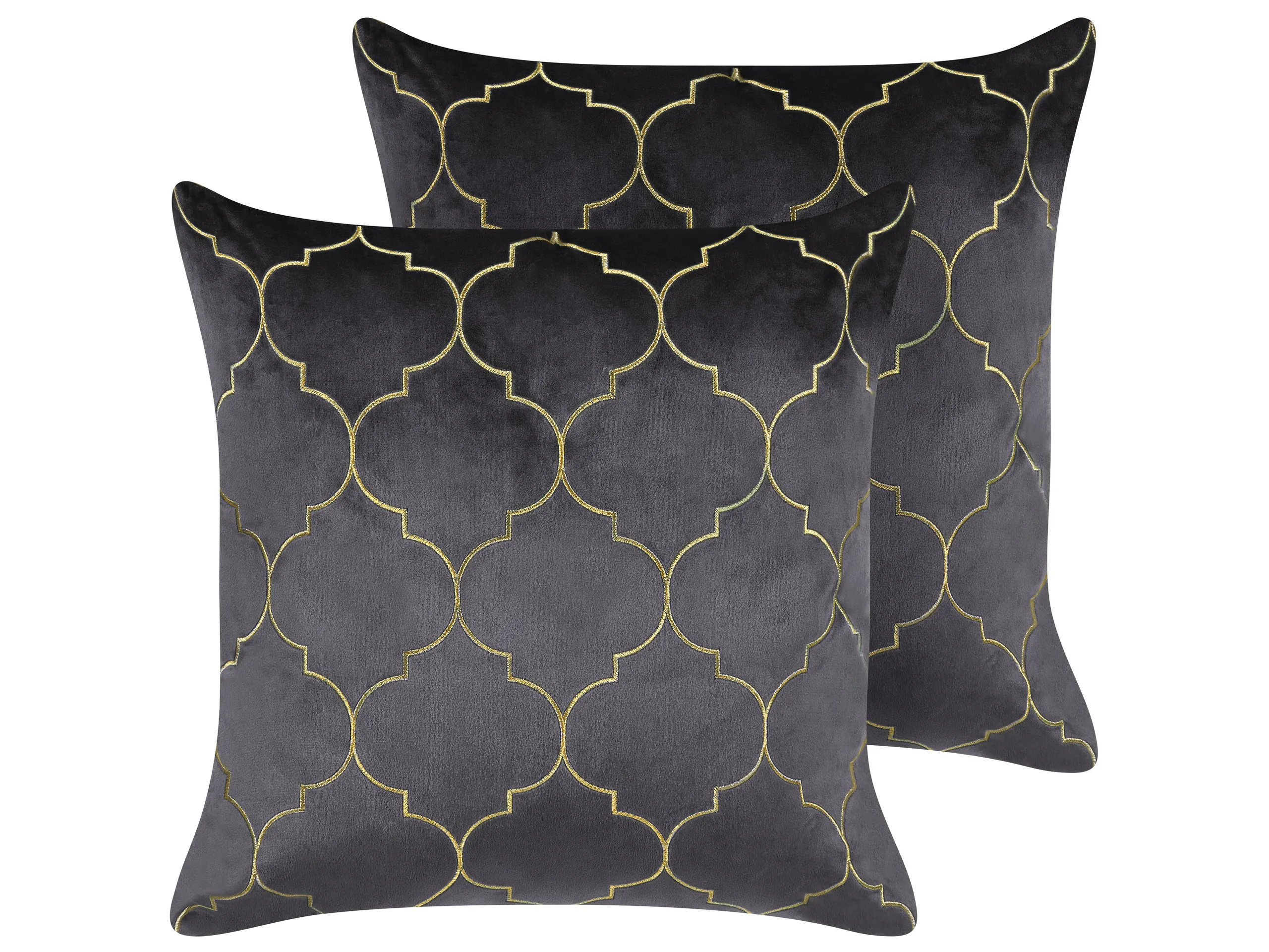 Conjunto de 2 cojines decorativos ALYSSUM Terciopelo 45 x 45 cm Gris Patrón marroquí