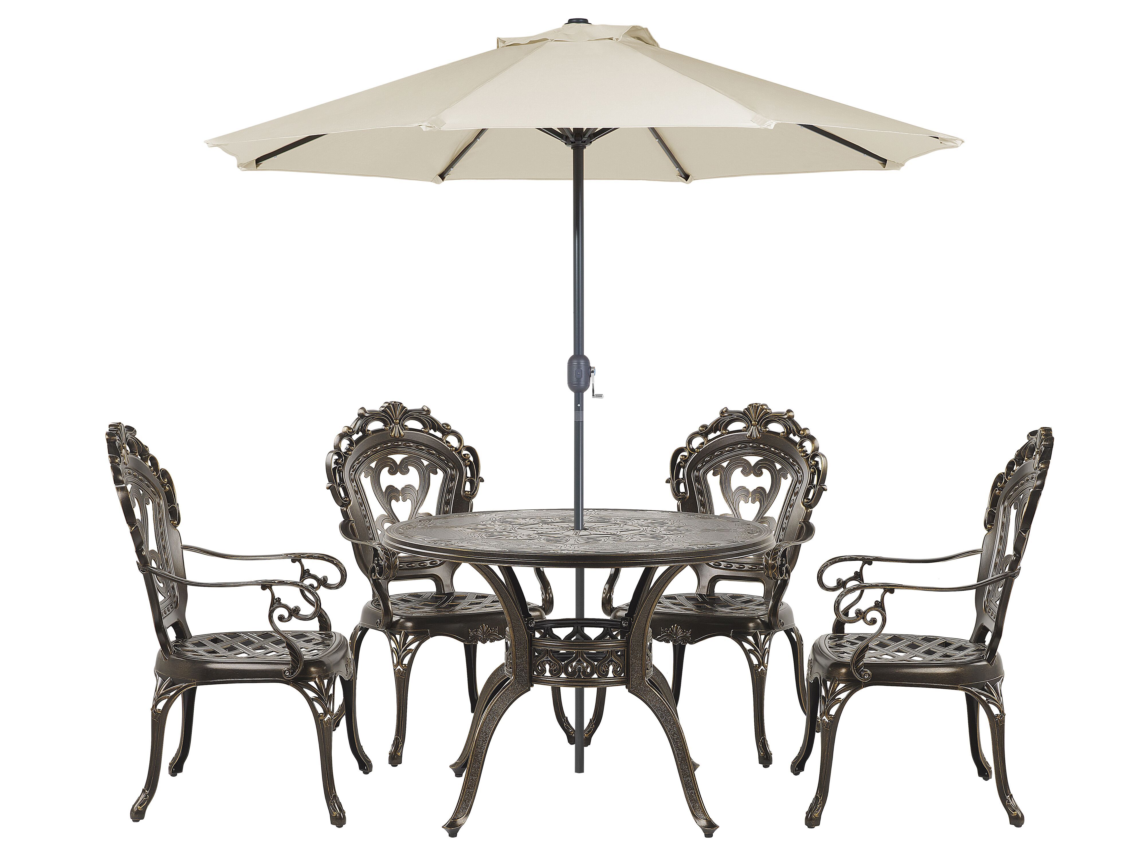 Garden Dining Set 4 Seater SAPRI with Parasol (16 Options) Metal Dark Brown