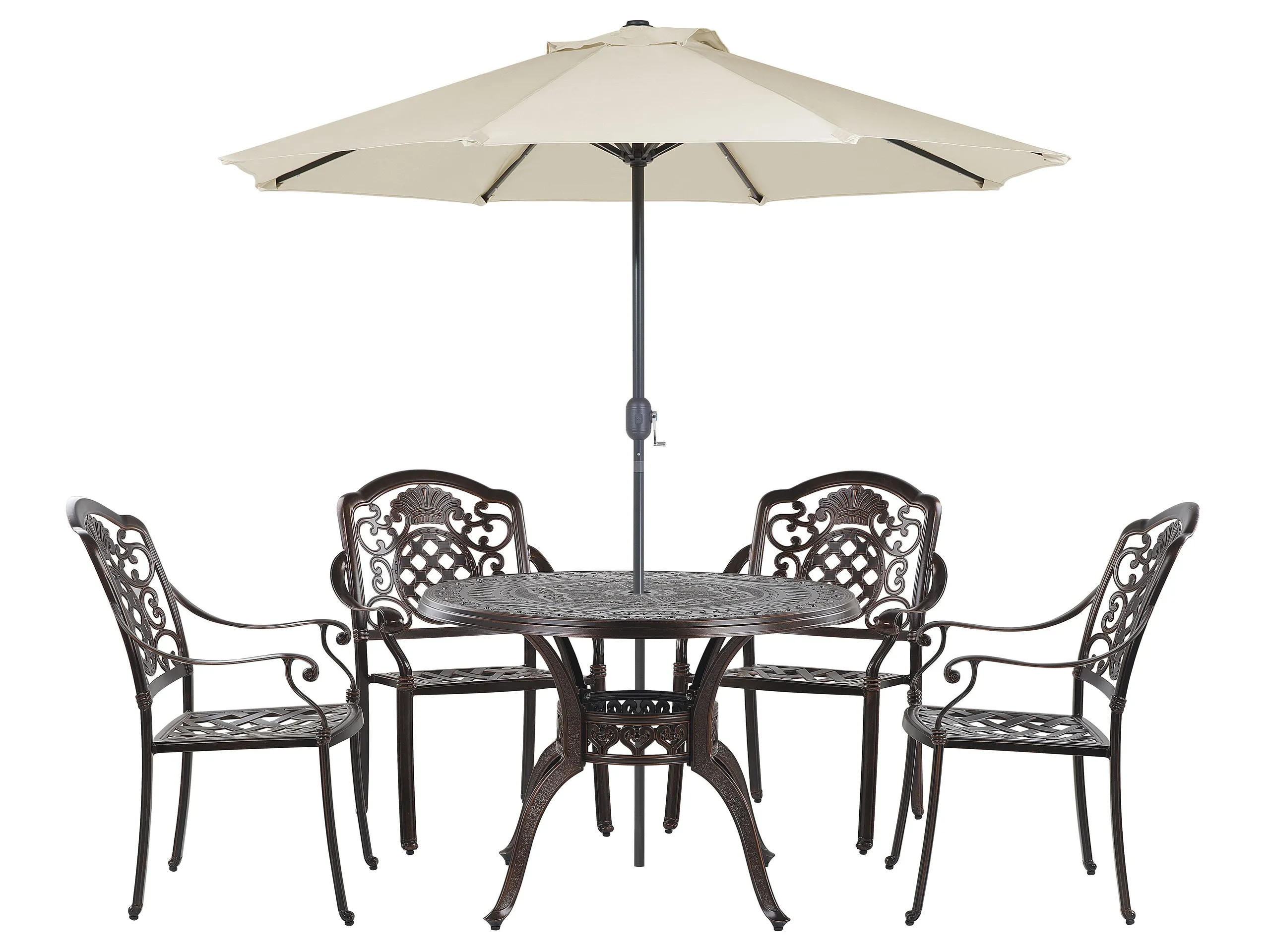Garden Dining Set 4 Seater SALENTO with Parasol (16 Options) Metal Dark Brown