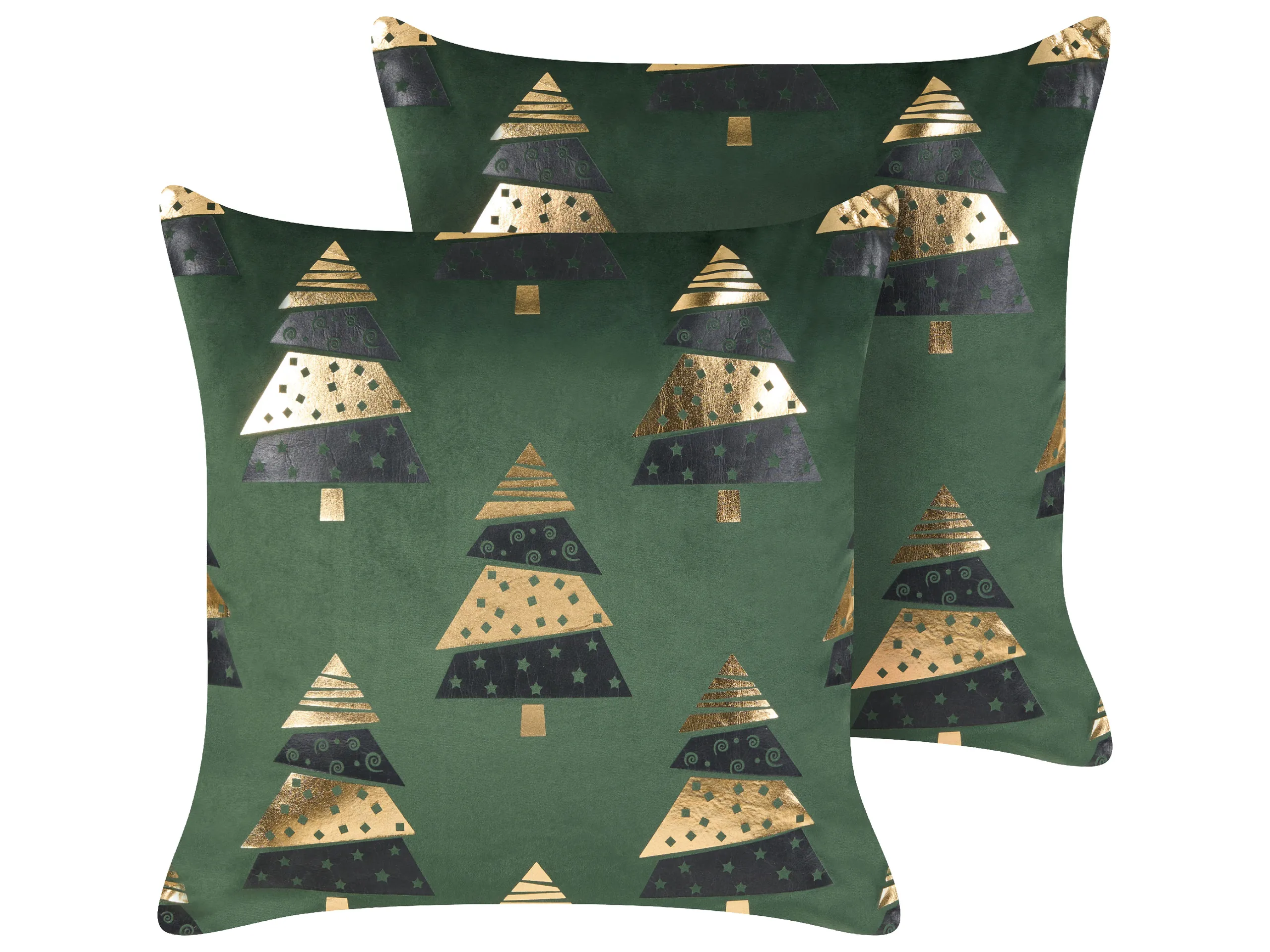 Conjunto de 2 cojines decorativos GOLDSPRUCE Terciopelo 45 x 45 cm Verde Patrón navideño