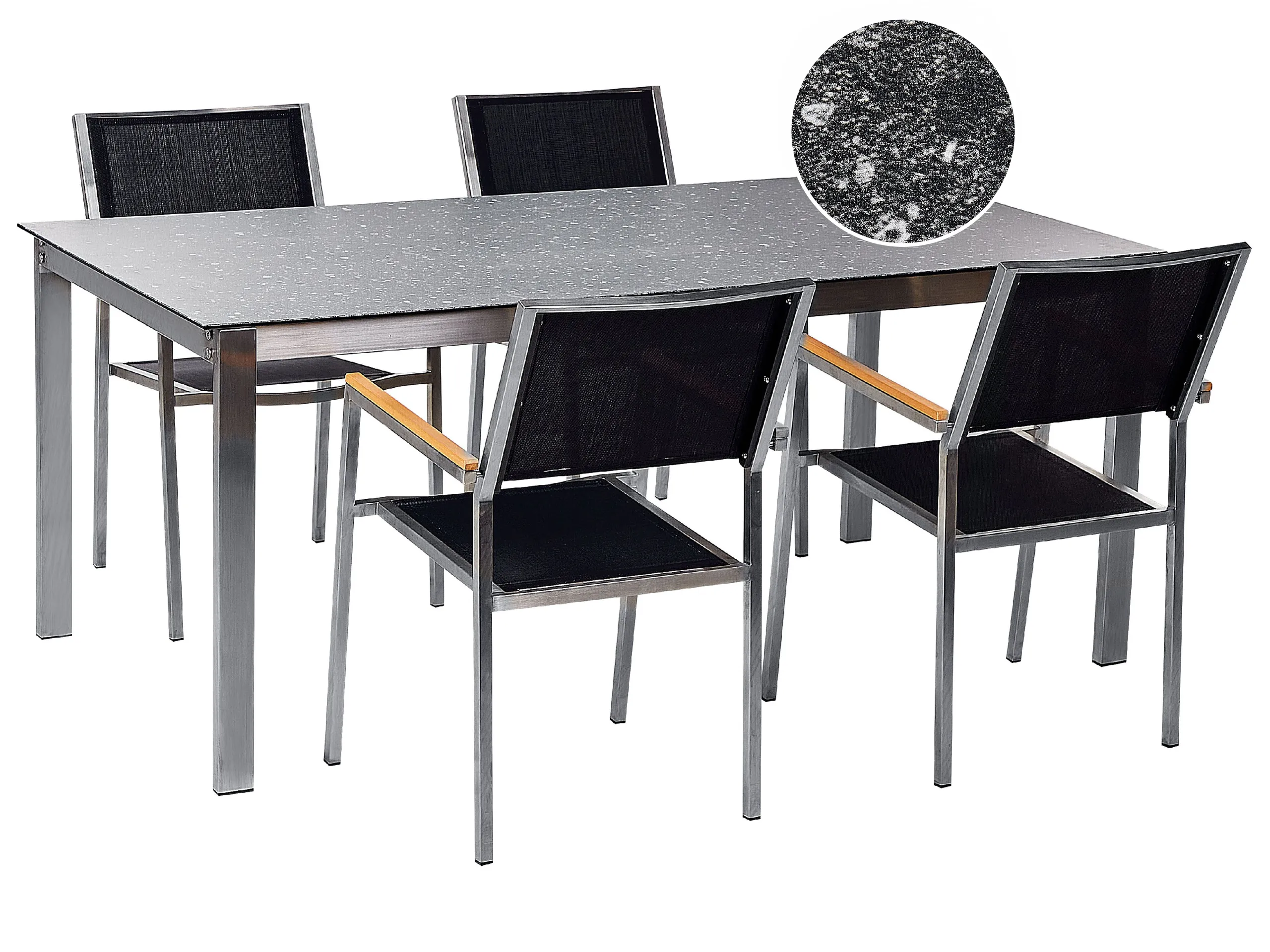 Garden Dining Set 4 Seater COSOLETO/GROSSETO Tempered Glass Granite Effect Black