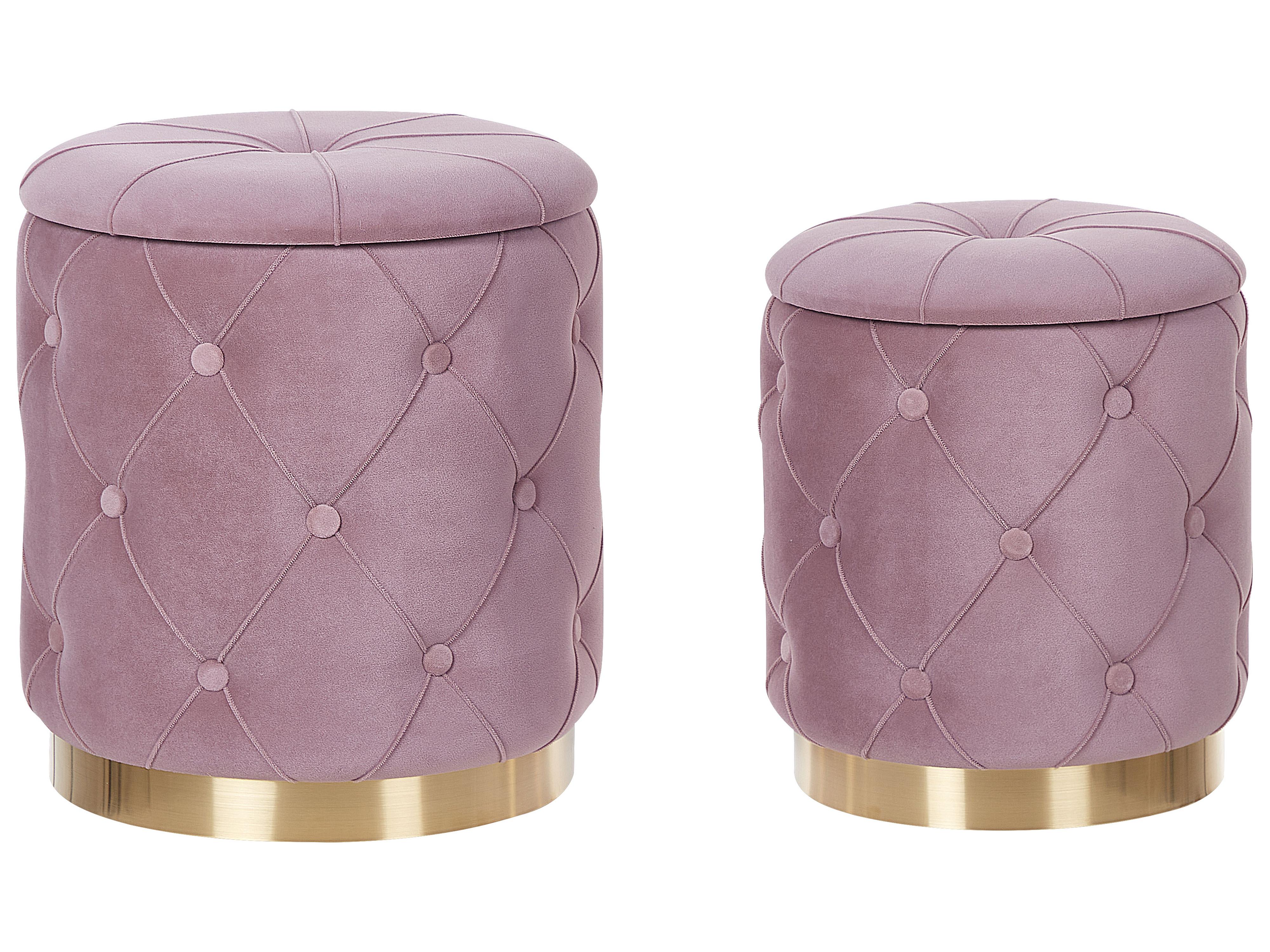 Conjunto de 2 pufs con almacenaje PUEBLO Terciopelo Rosa