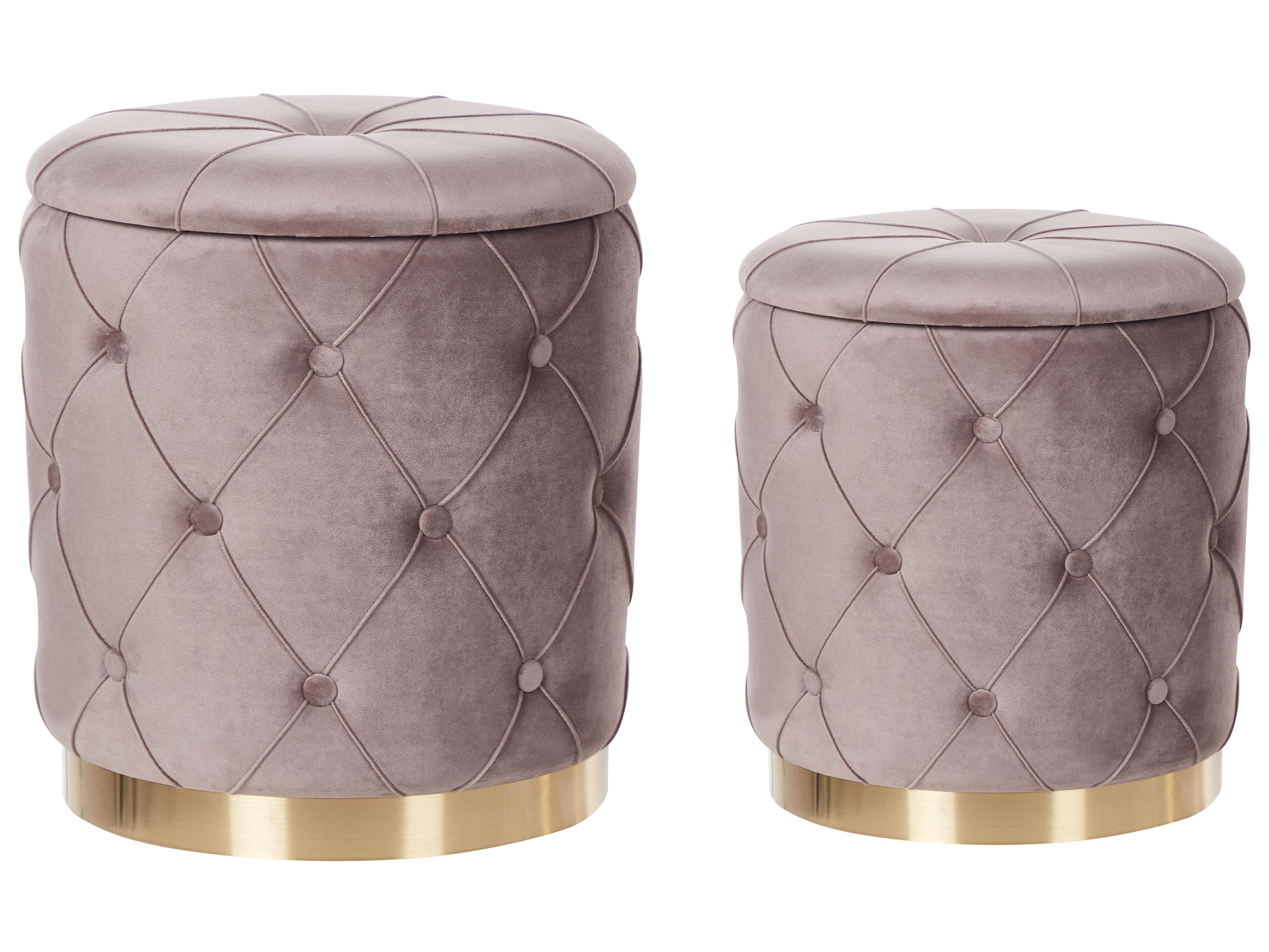 Conjunto de 2 pufs con almacenaje PUEBLO Terciopelo Gris pardo
