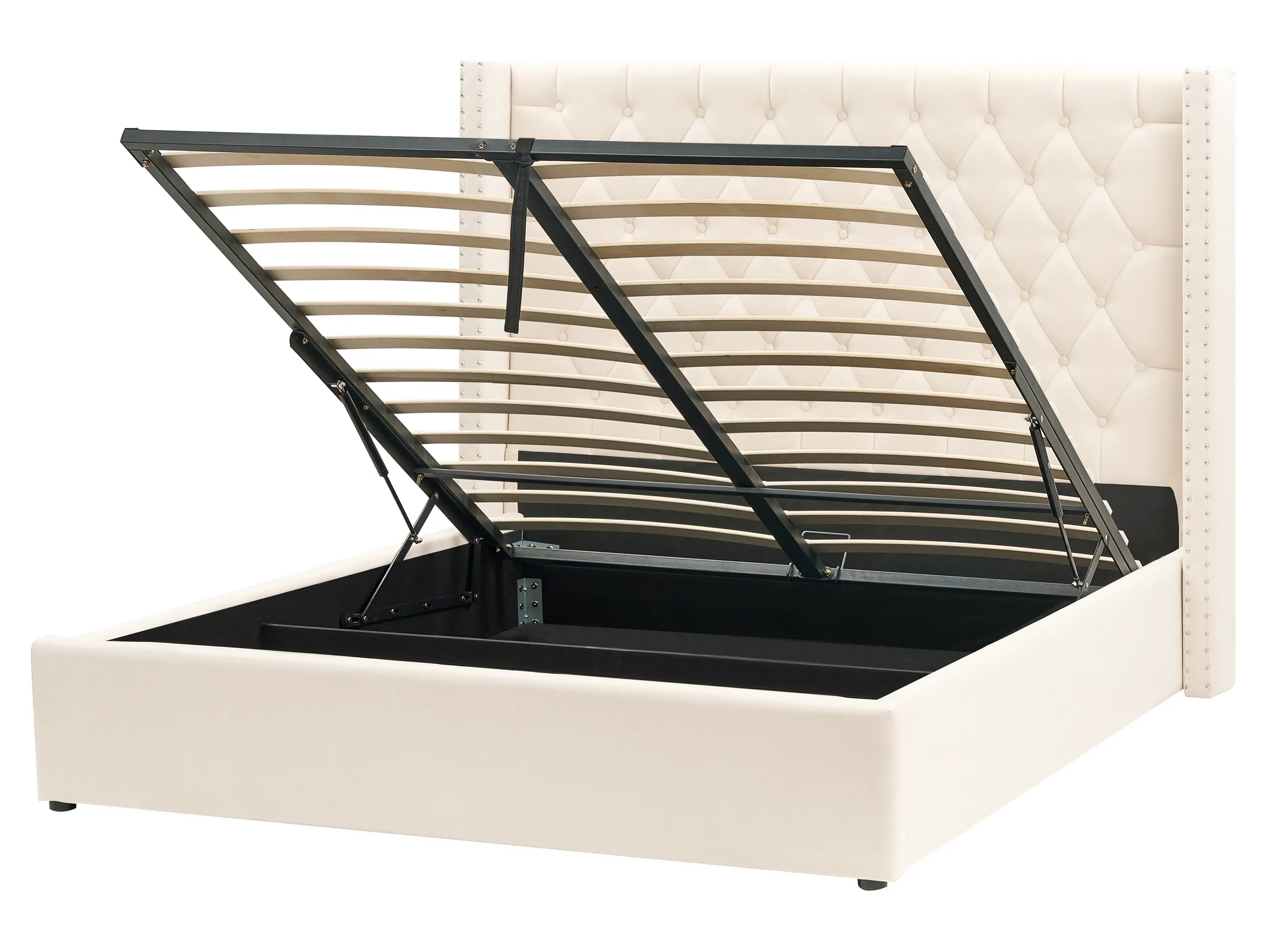 Cama con almacenaje Terciopelo LUBBON 160 x 200 cm Blanco crema