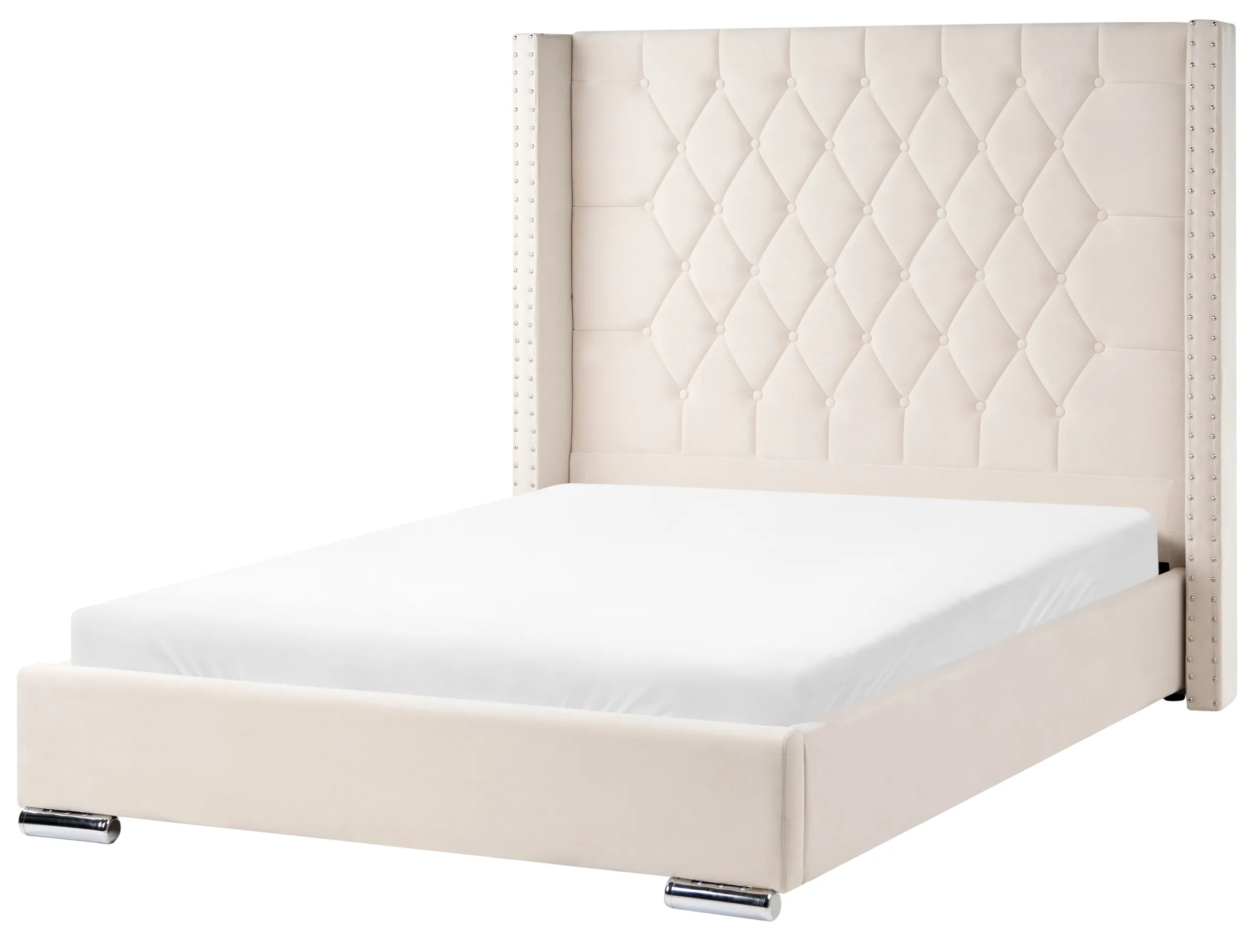 Cama Terciopelo LUBBON 140 x 200 cm Blanco crema