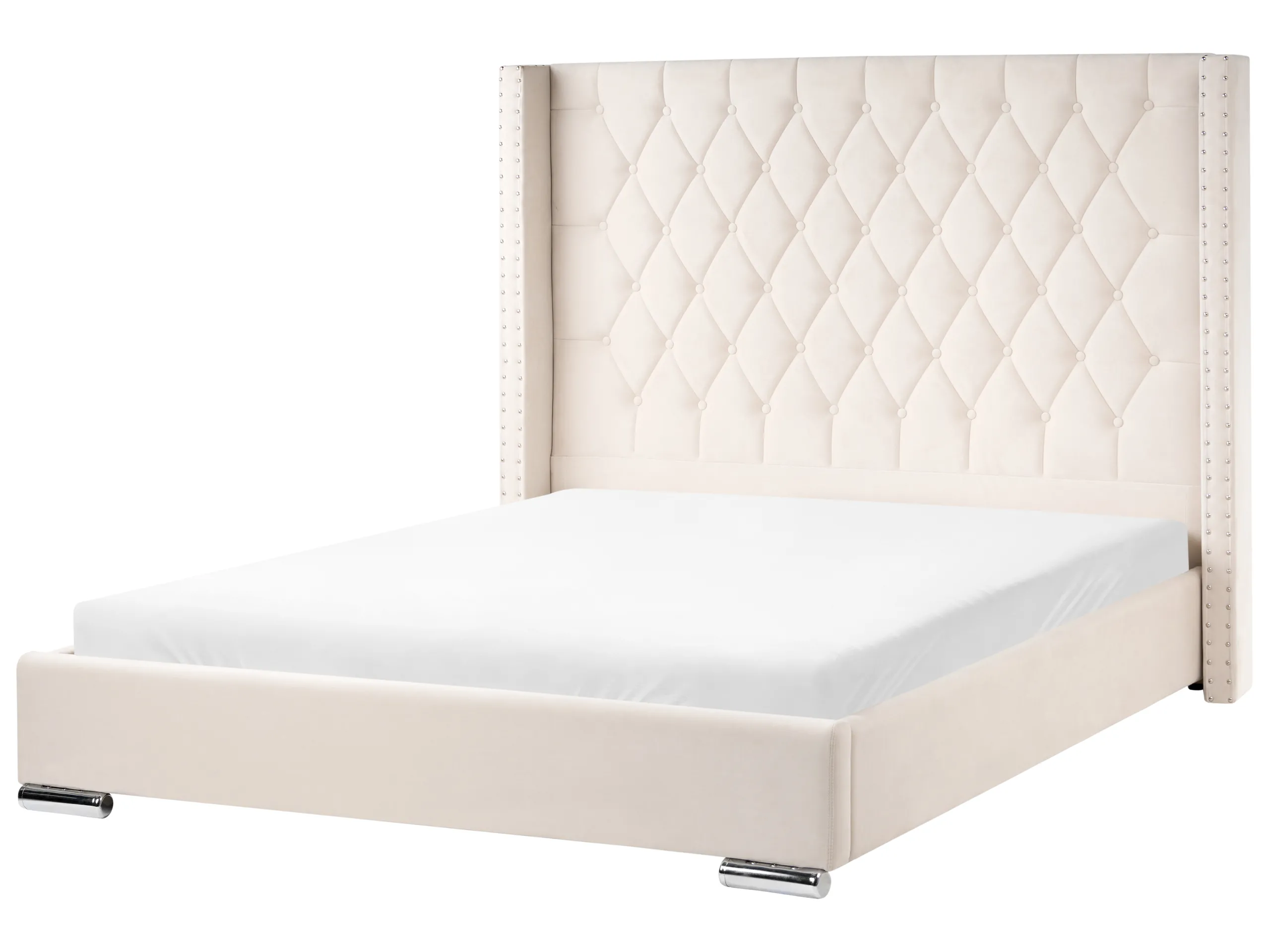 Cama Terciopelo LUBBON 160 x 200 cm Blanco crema