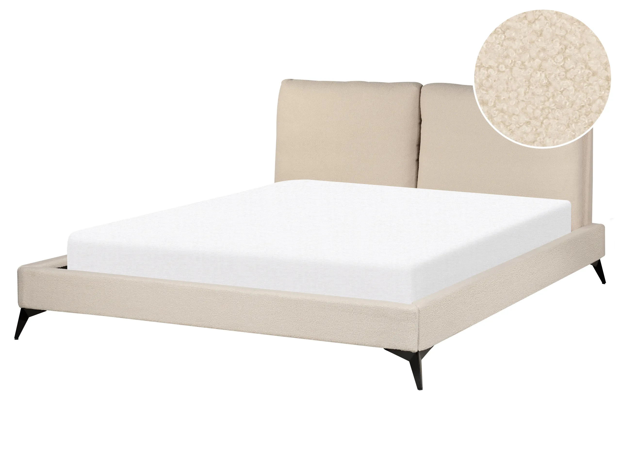 Bed Boucle MELLE 160 x 200 cm (EU King Size) Beige