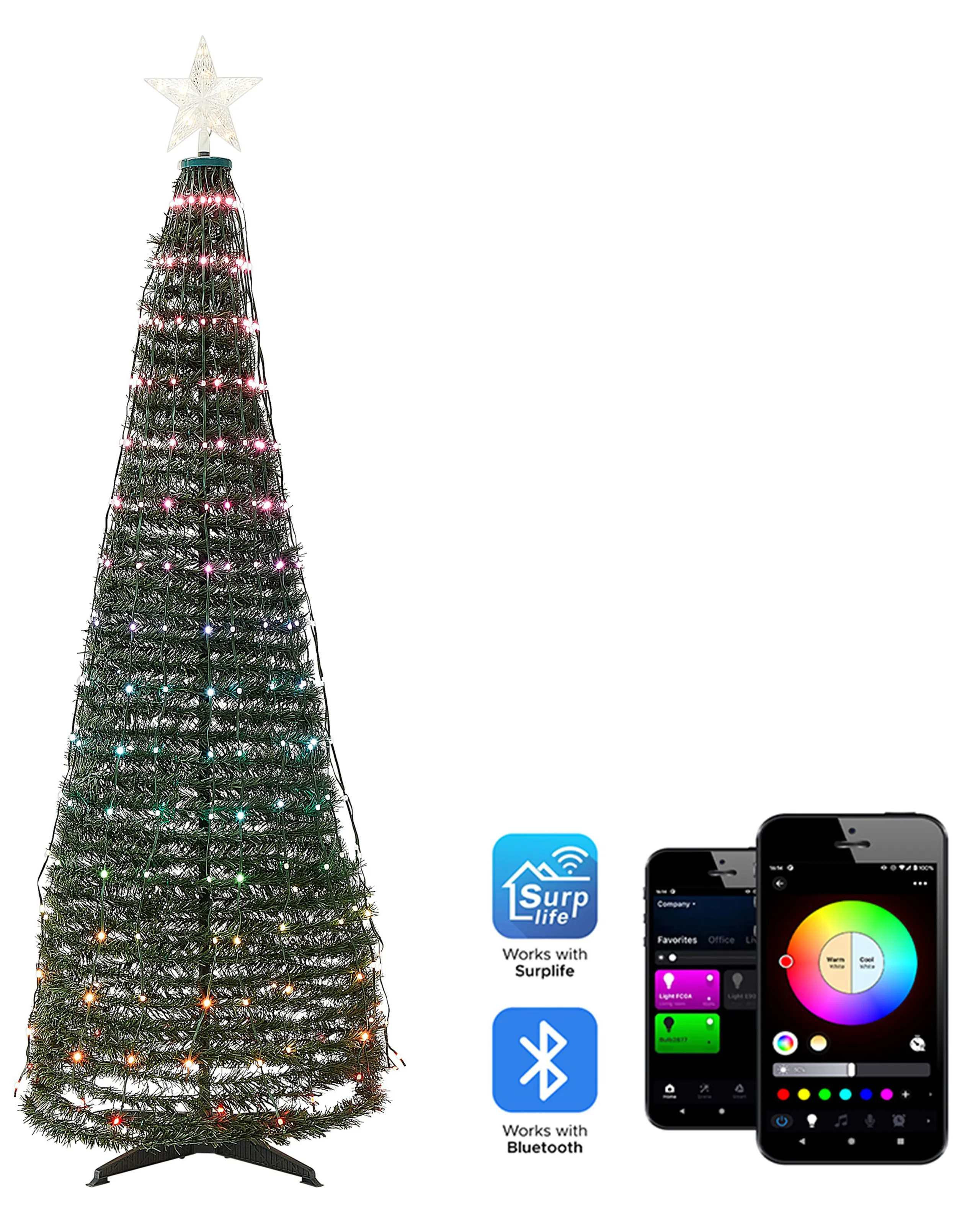 Decoración navideña de pie LED inteligente con App SAARLOQ Árbol de Navidad 188 cm Verde