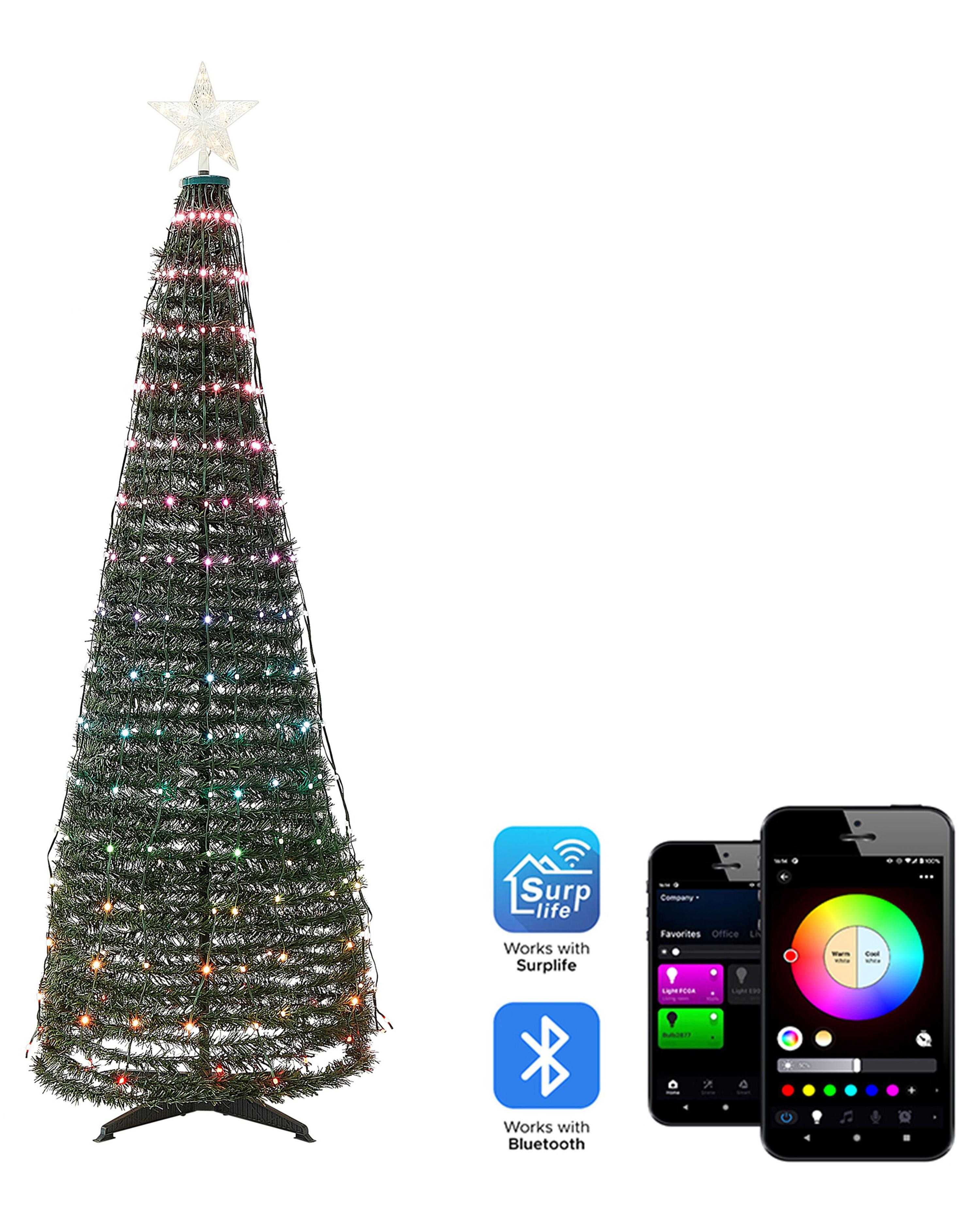 Decoración navideña de pie LED inteligente con App SAARLOQ Árbol de Navidad 160 cm Verde