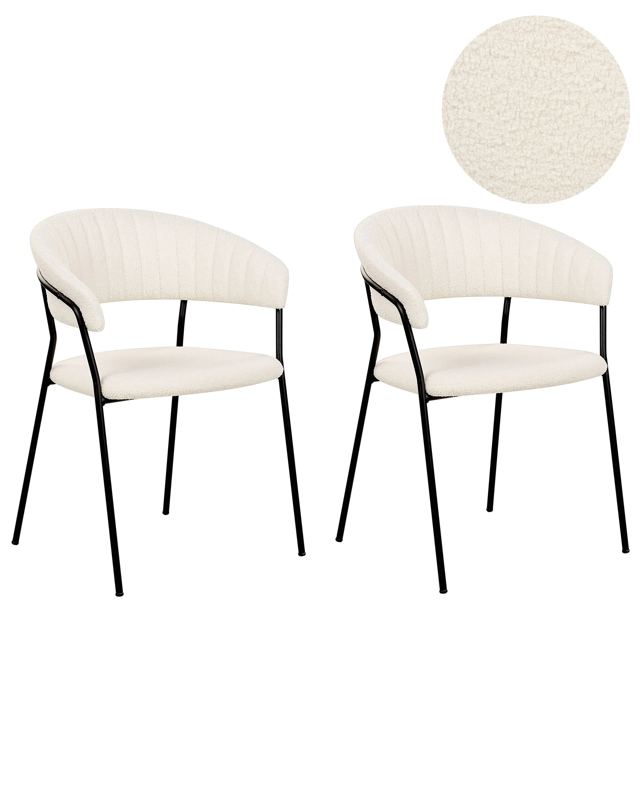 Conjunto de 2 sillas de comedor MARIPOSA Bouclé Blanco crema