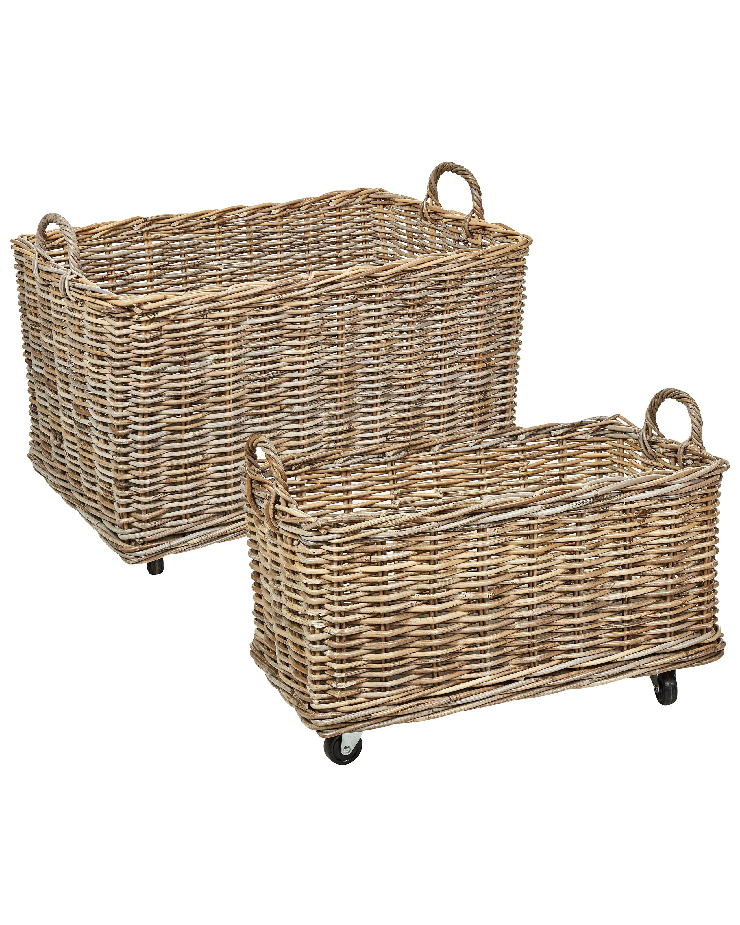 Conjunto de 2 cestas KITIM con ruedas Ratán Natural