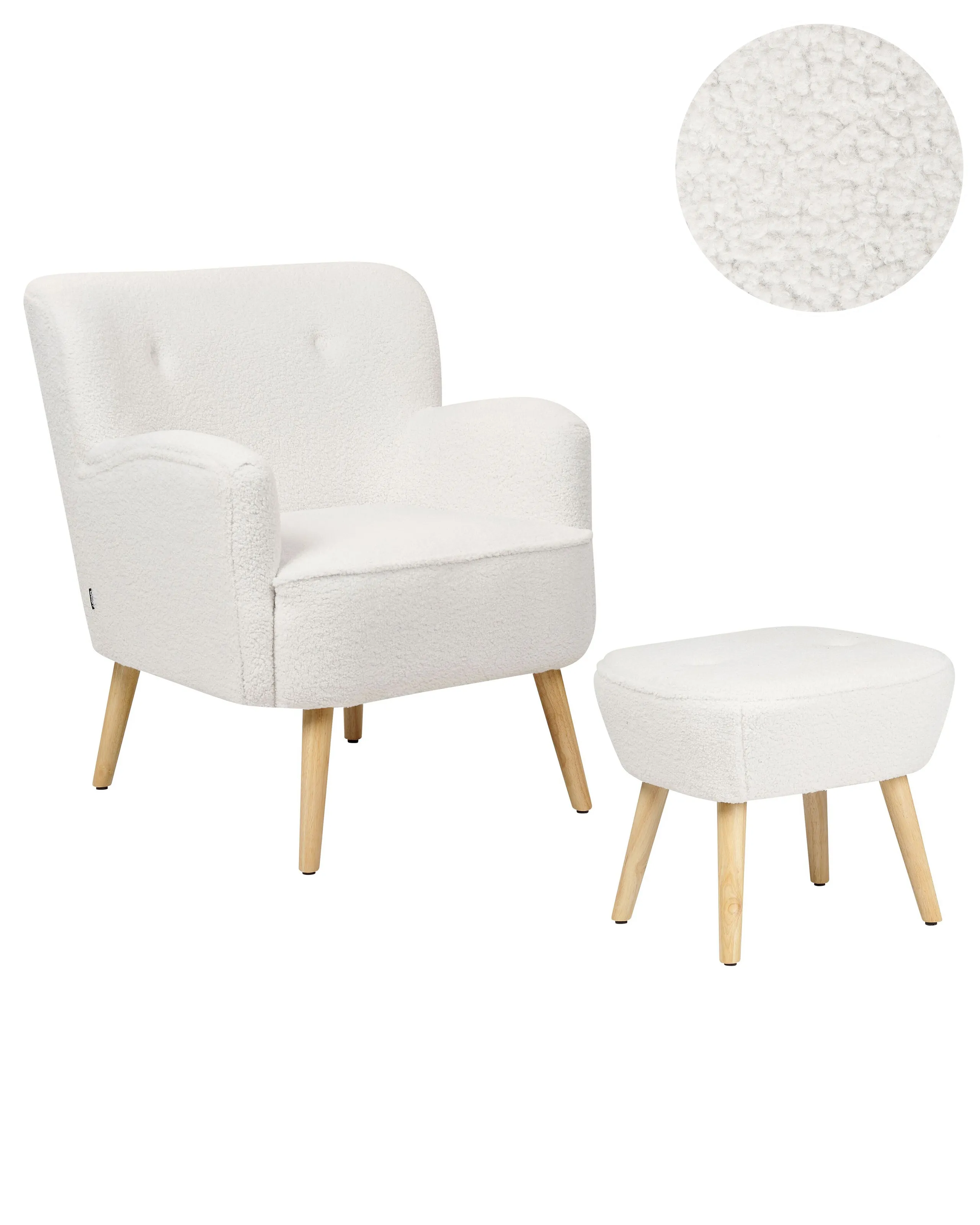 Armchair TUMBA with Footstool Boucle White