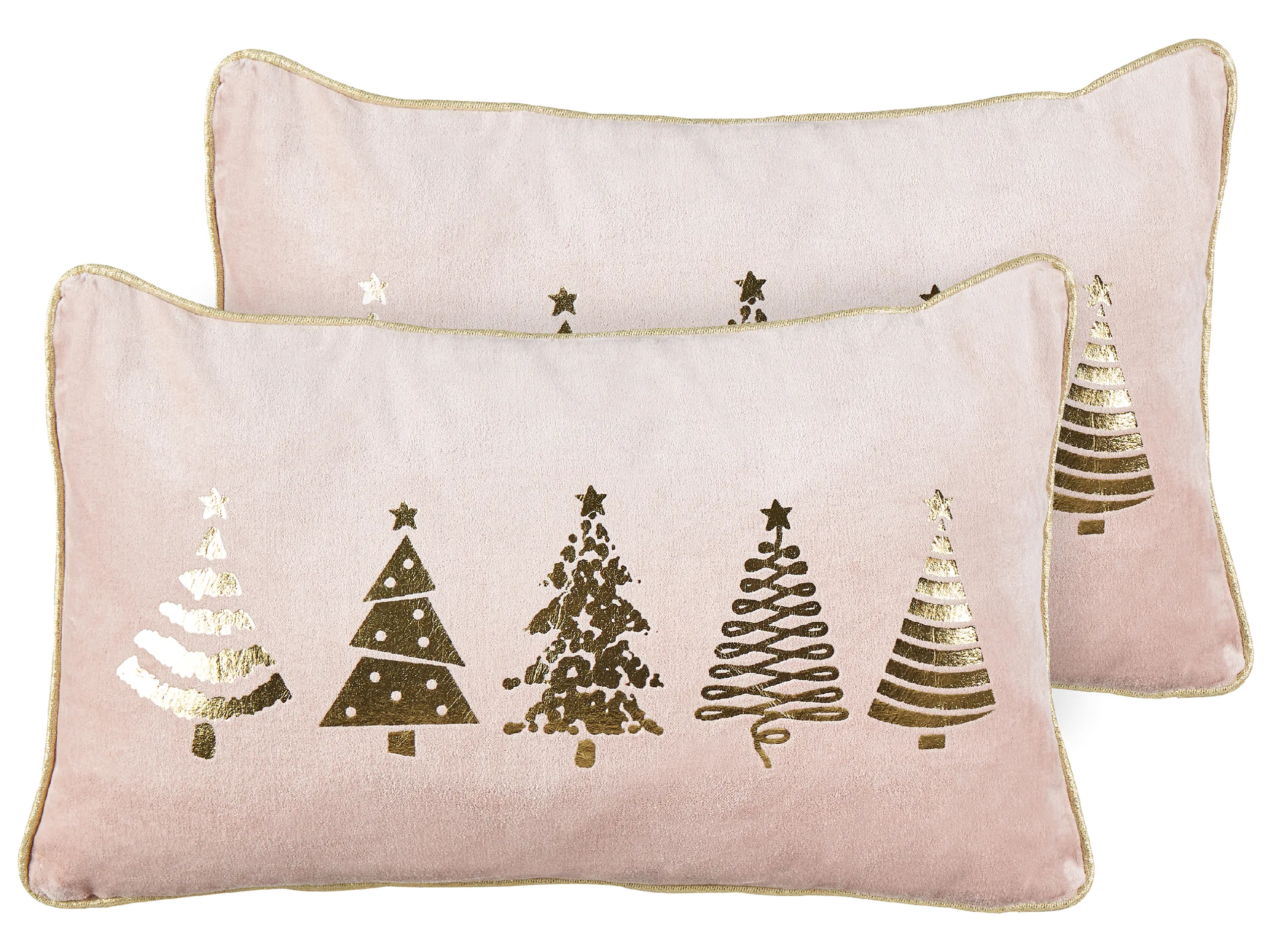 Conjunto de 2 cojines decorativos ALSOBIA Terciopelo 30 x 50 cm Rosa Patrón navideño