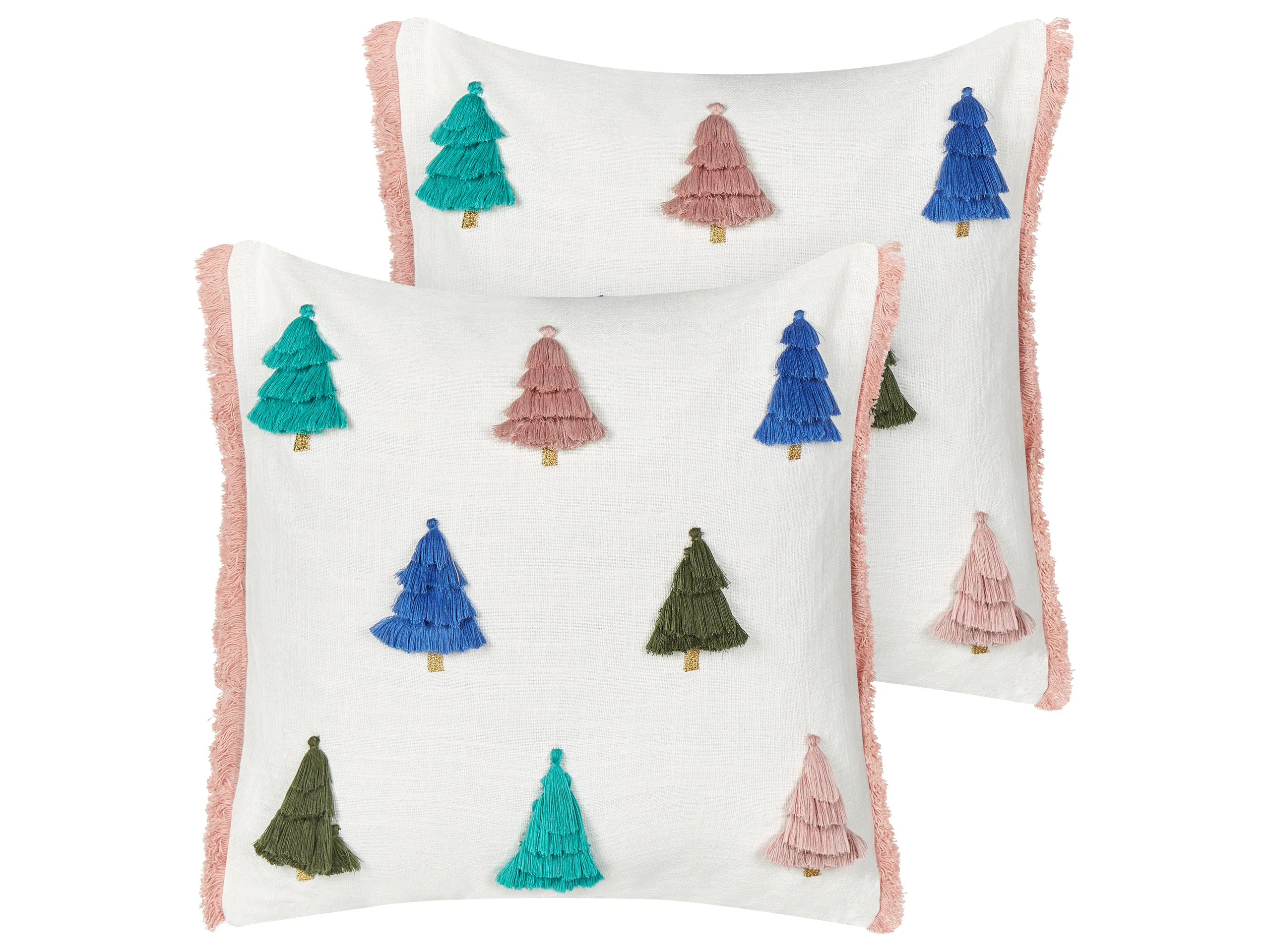 Conjunto de 2 cojines decorativos SKIMMIA Algodón 45 x 45 cm Blanco Patrón navideño