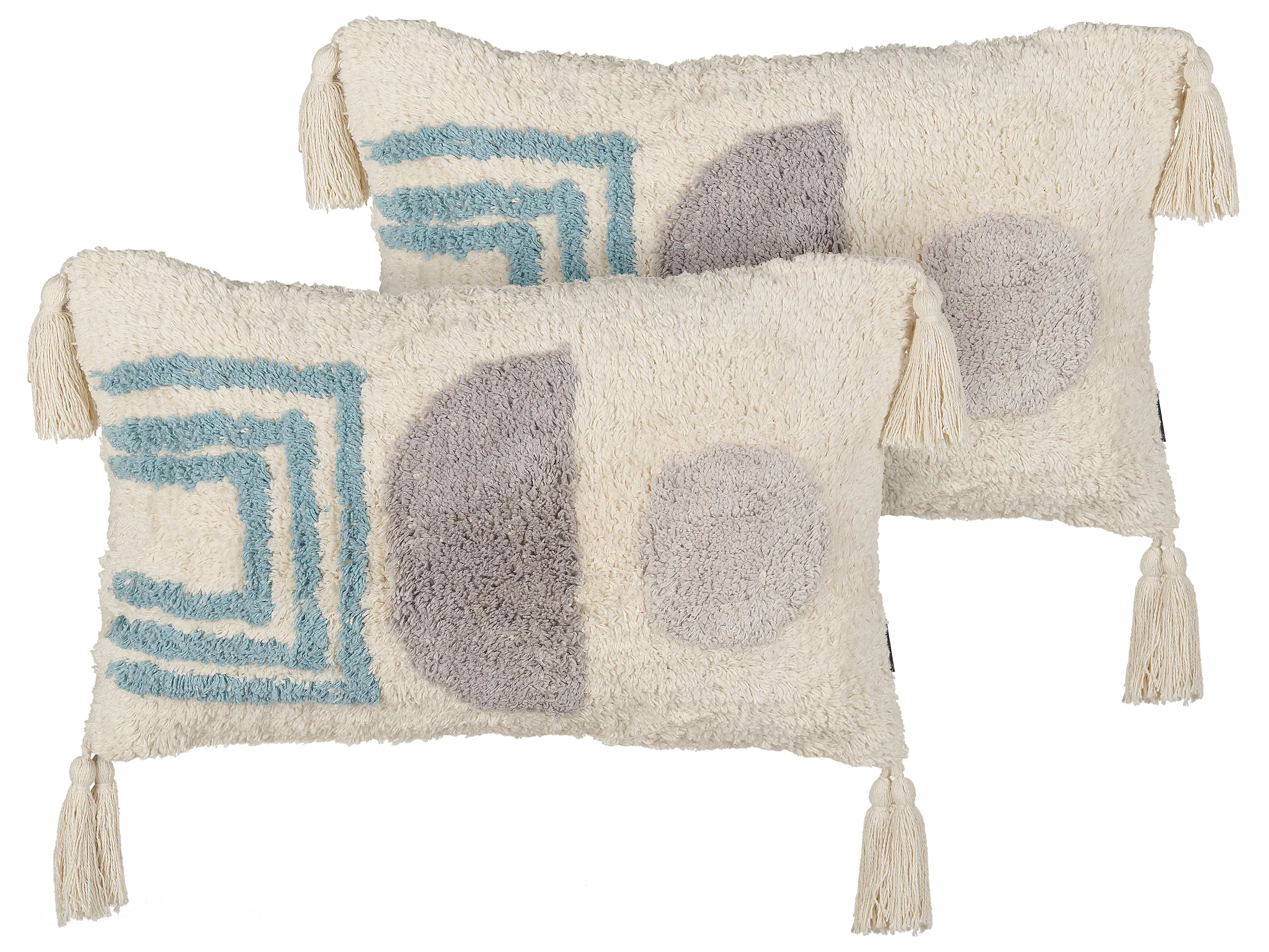 Conjunto de 2 cojines decorativos CASSIOPE Algodón 30 x 50 cm Blanco Patrón geométrico
