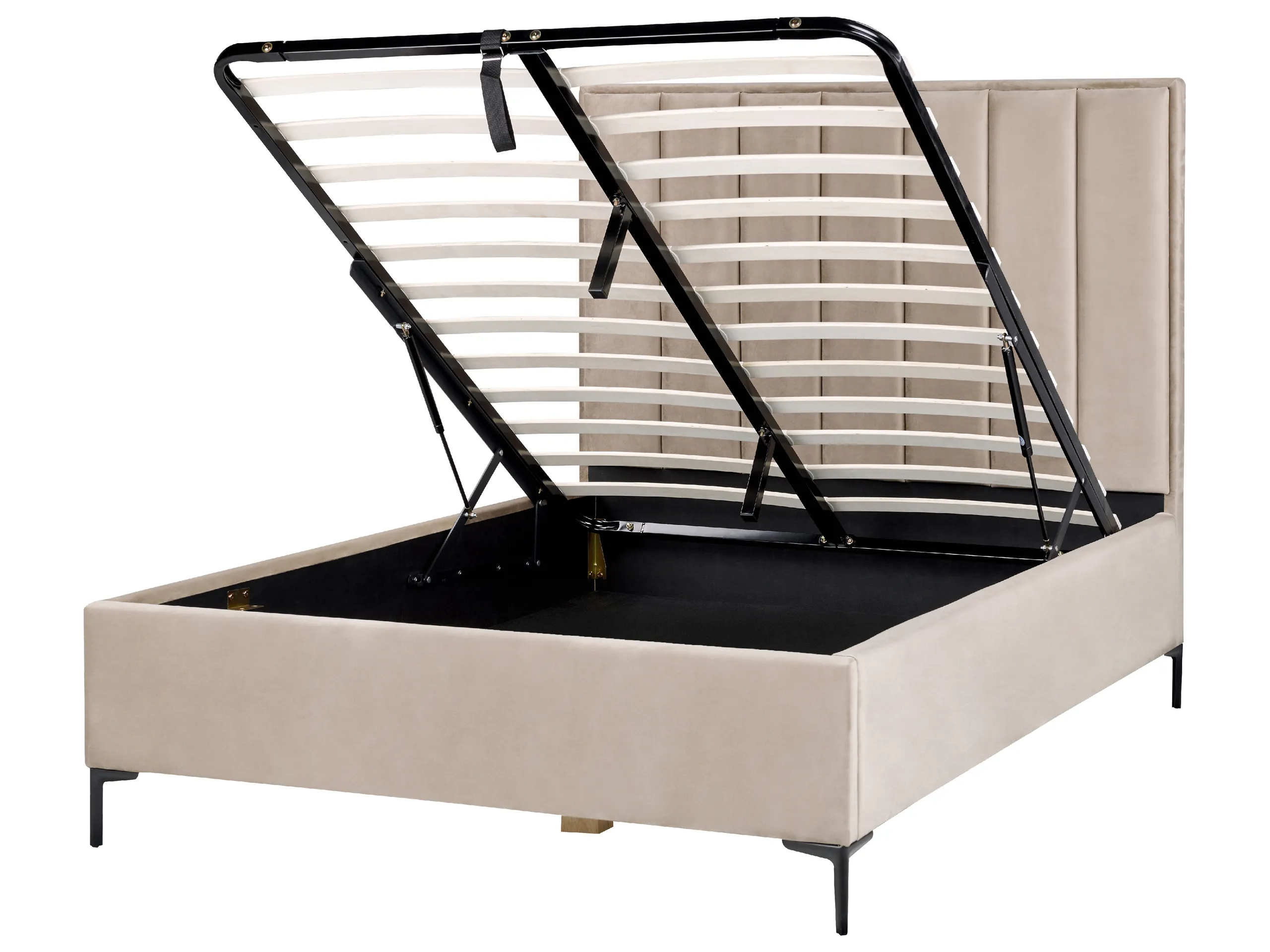 Cama con almacenaje Terciopelo SEZANNE 140 x 200 cm Gris pardo