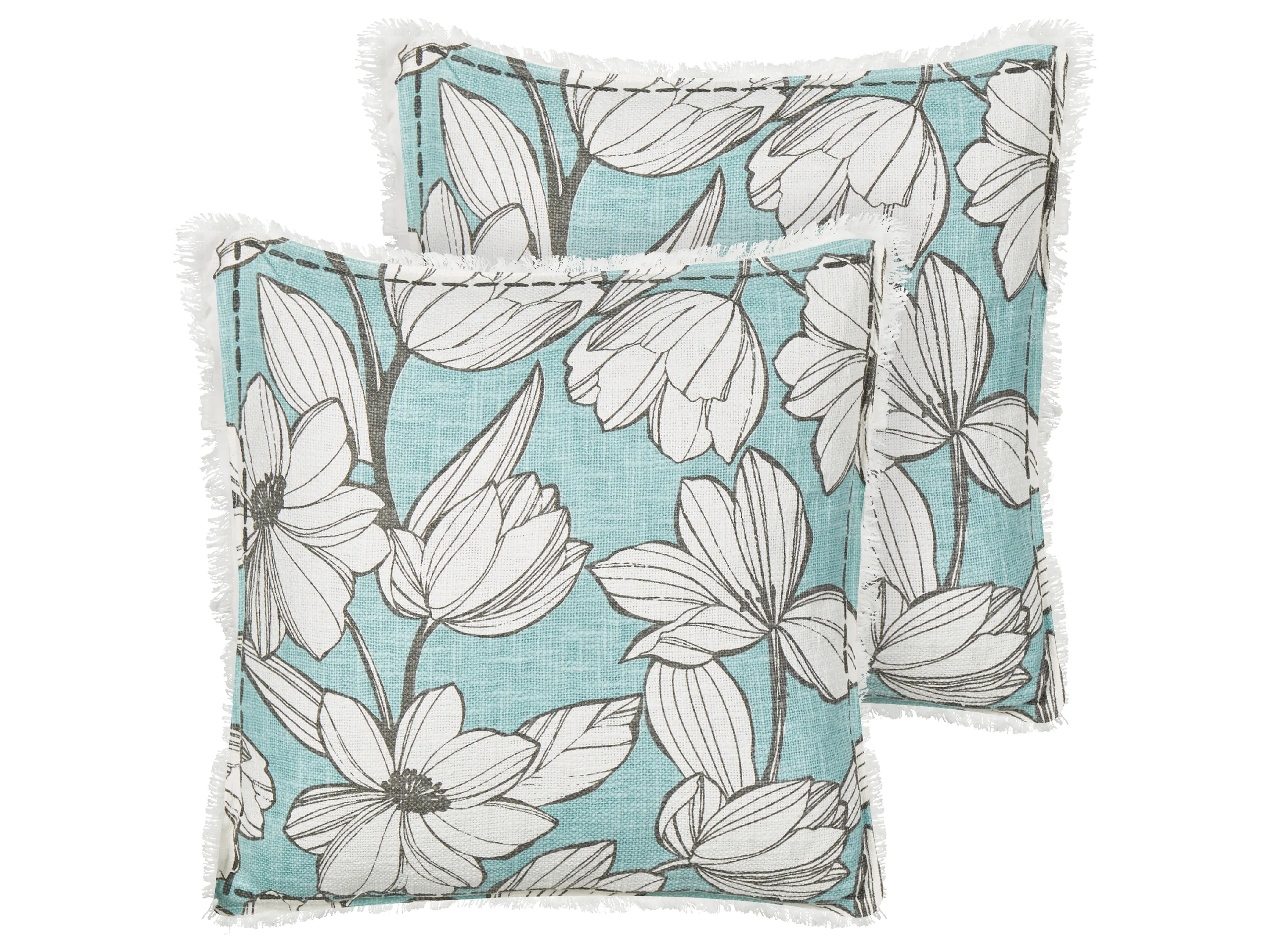 Conjunto de 2 cojines decorativos CYANOTIS Algodón 45 x 45 cm Azul claro Patrón floral