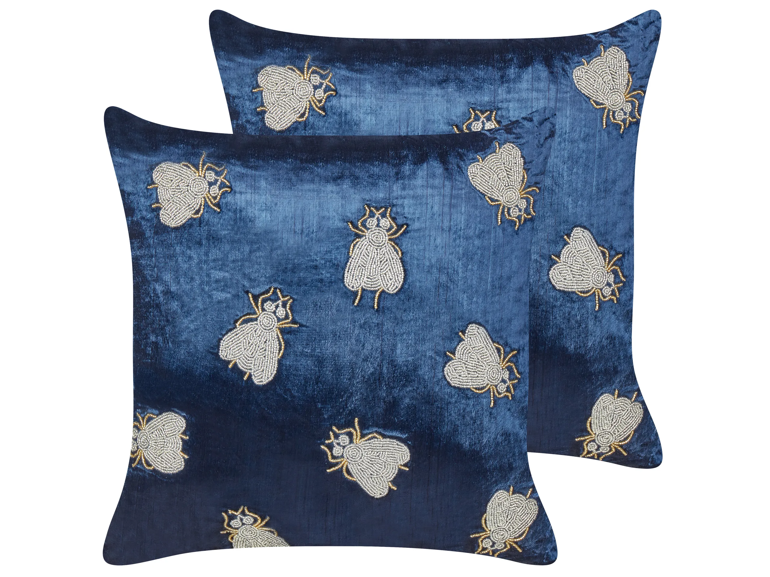 Conjunto de 2 cojines decorativos PENTAS Terciopelo 45 x 45 cm Azul marino Patrón animal