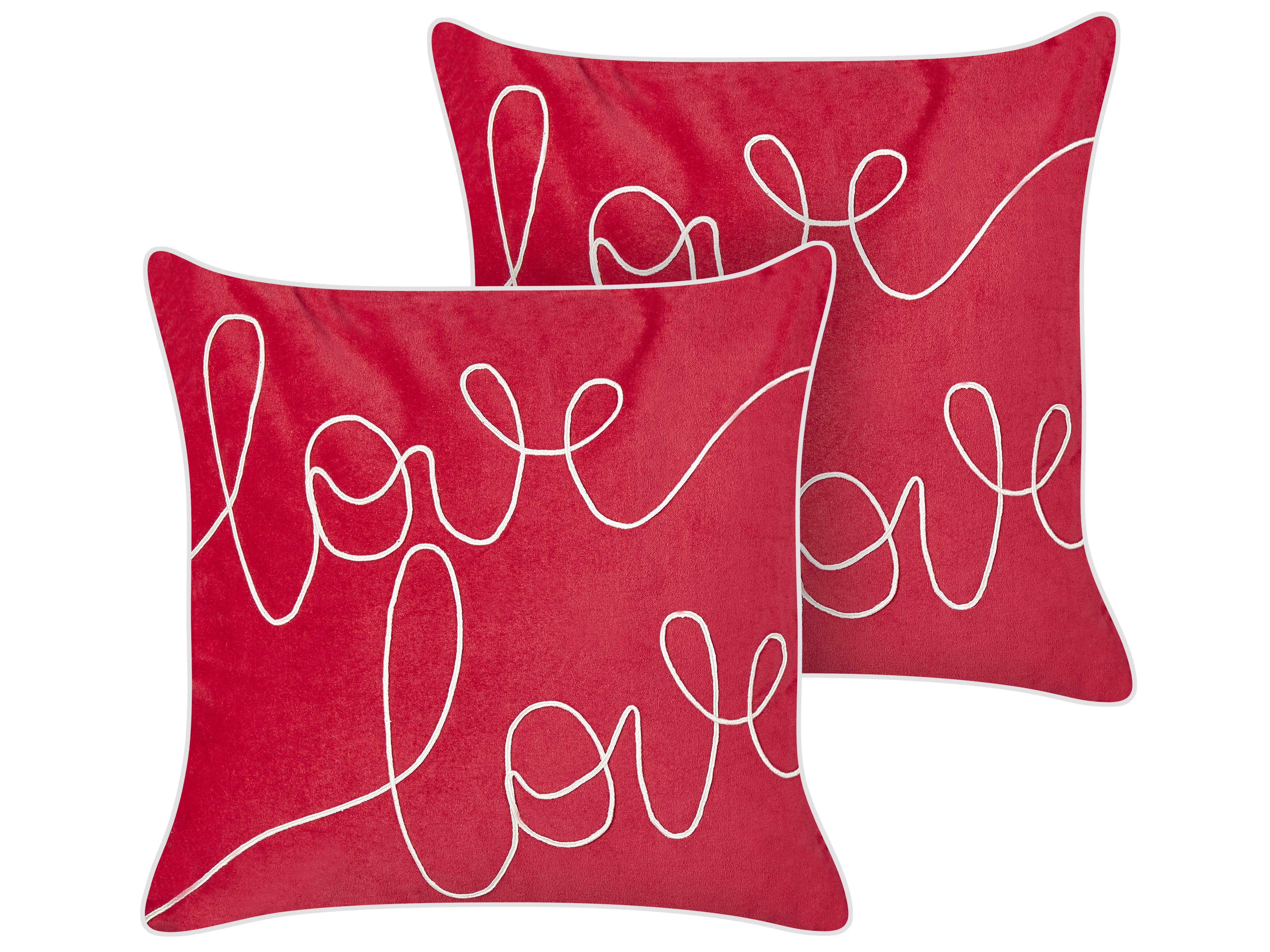Conjunto de 2 cojines decorativos SIDERASIS Terciopelo 45 x 45 cm Rojo Texto