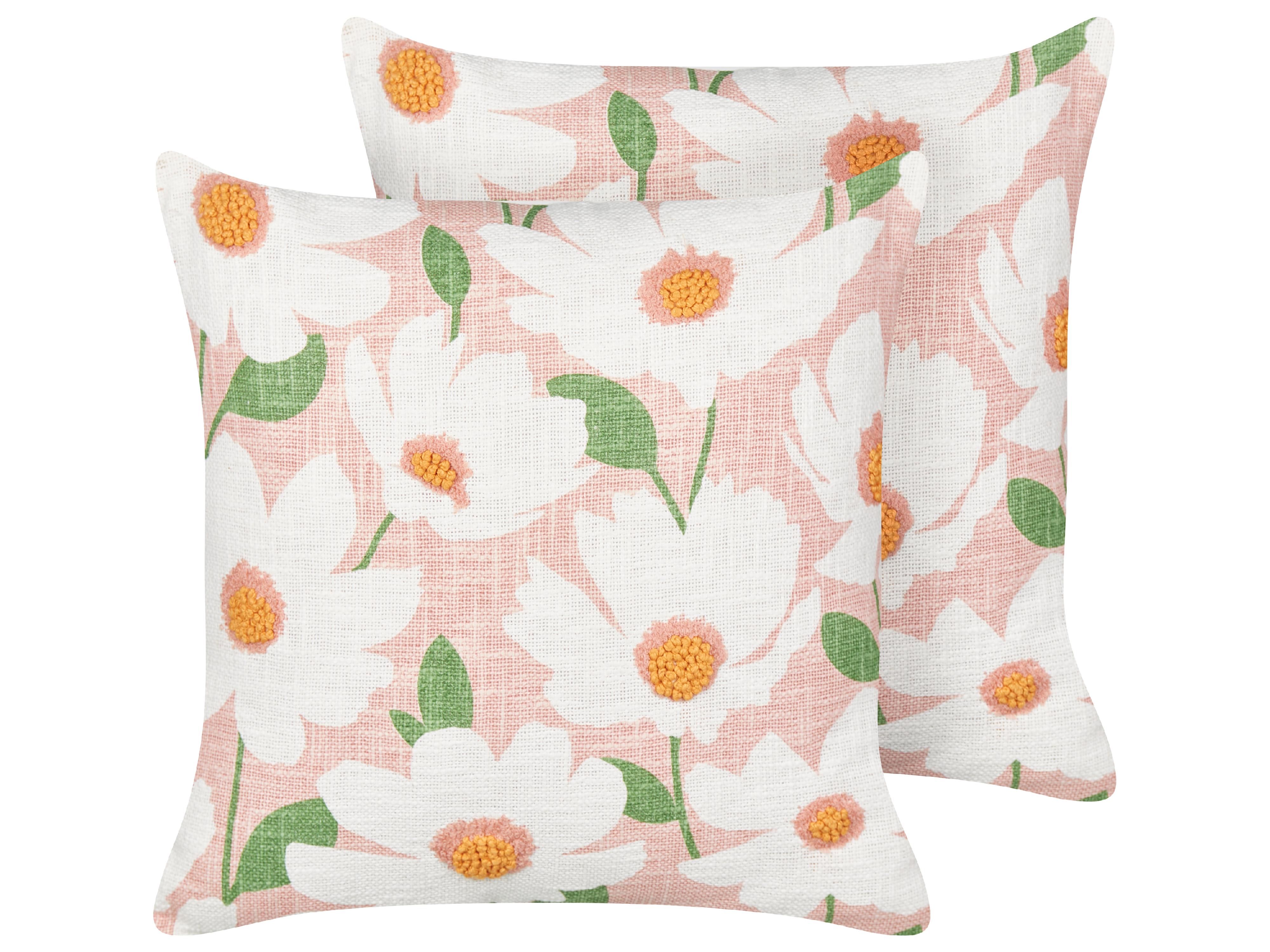 Conjunto de 2 cojines decorativos JATROPHA Algodón 45 x 45 cm Rosa Patrón floral