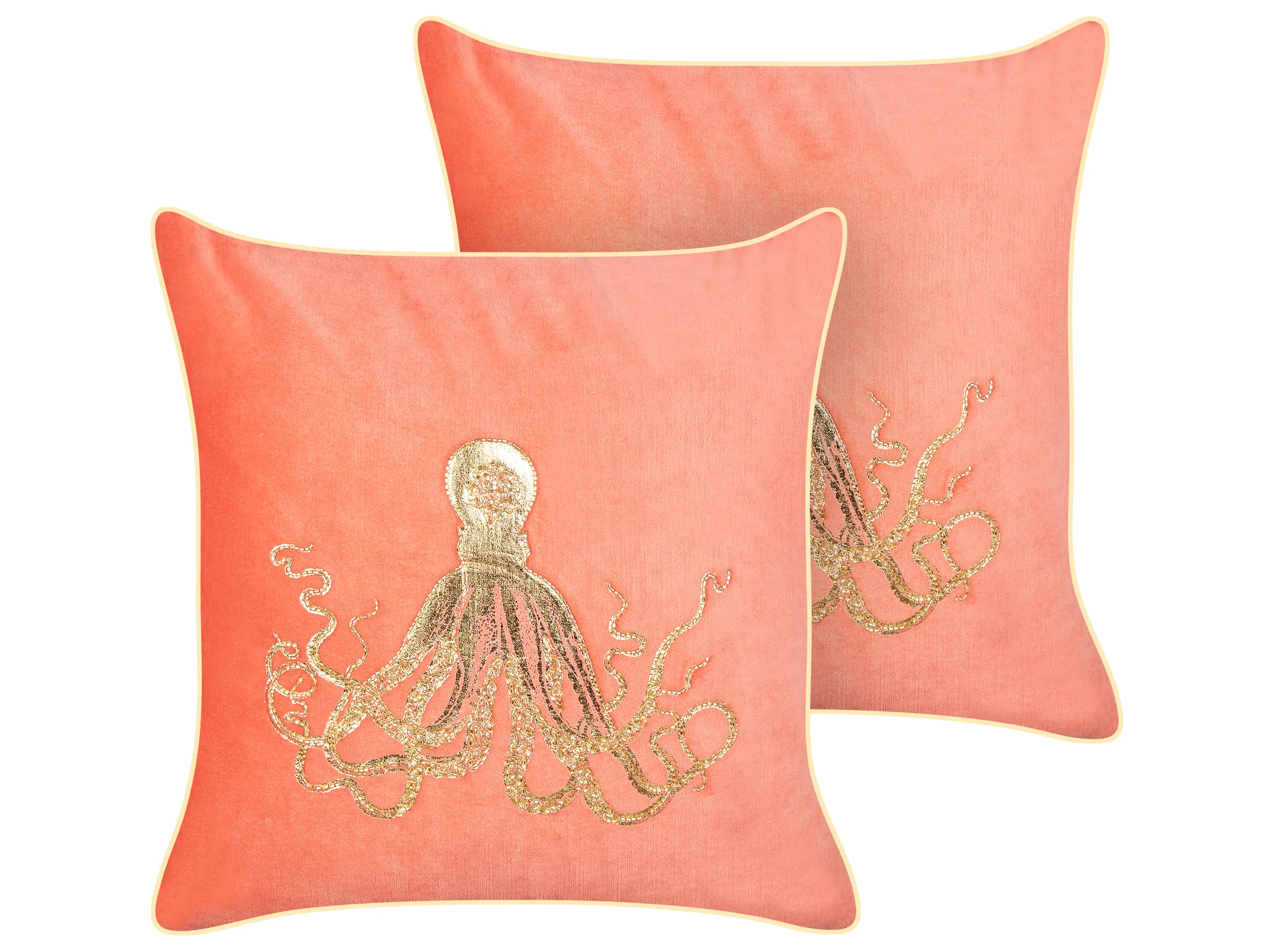 Conjunto de 2 cojines decorativos LAMINARIA Terciopelo 45 x 45 cm Coral Patrón animal