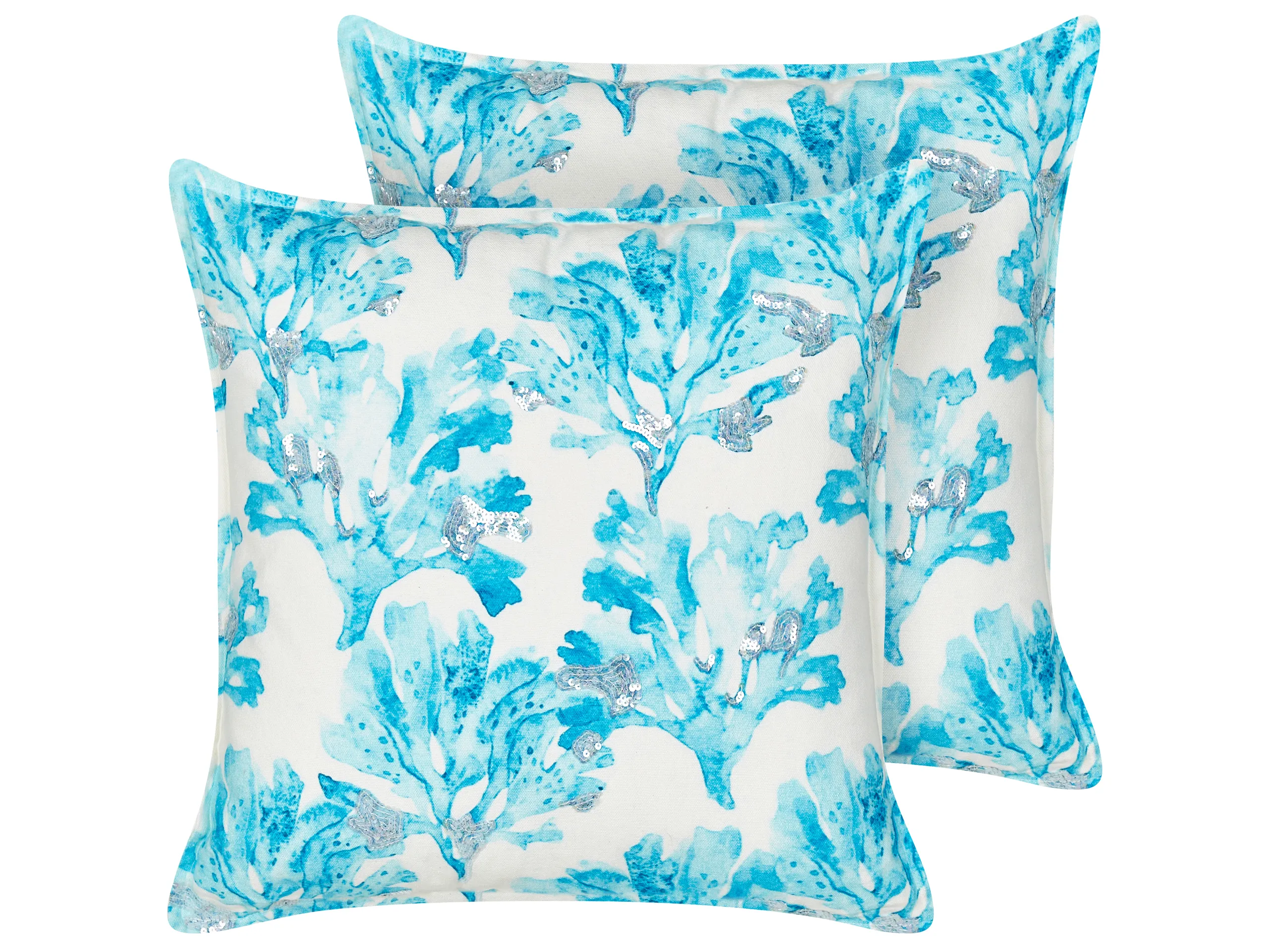 Conjunto de 2 cojines decorativos ROCKWEED Algodón 45 x 45 cm Azul Patrón floral