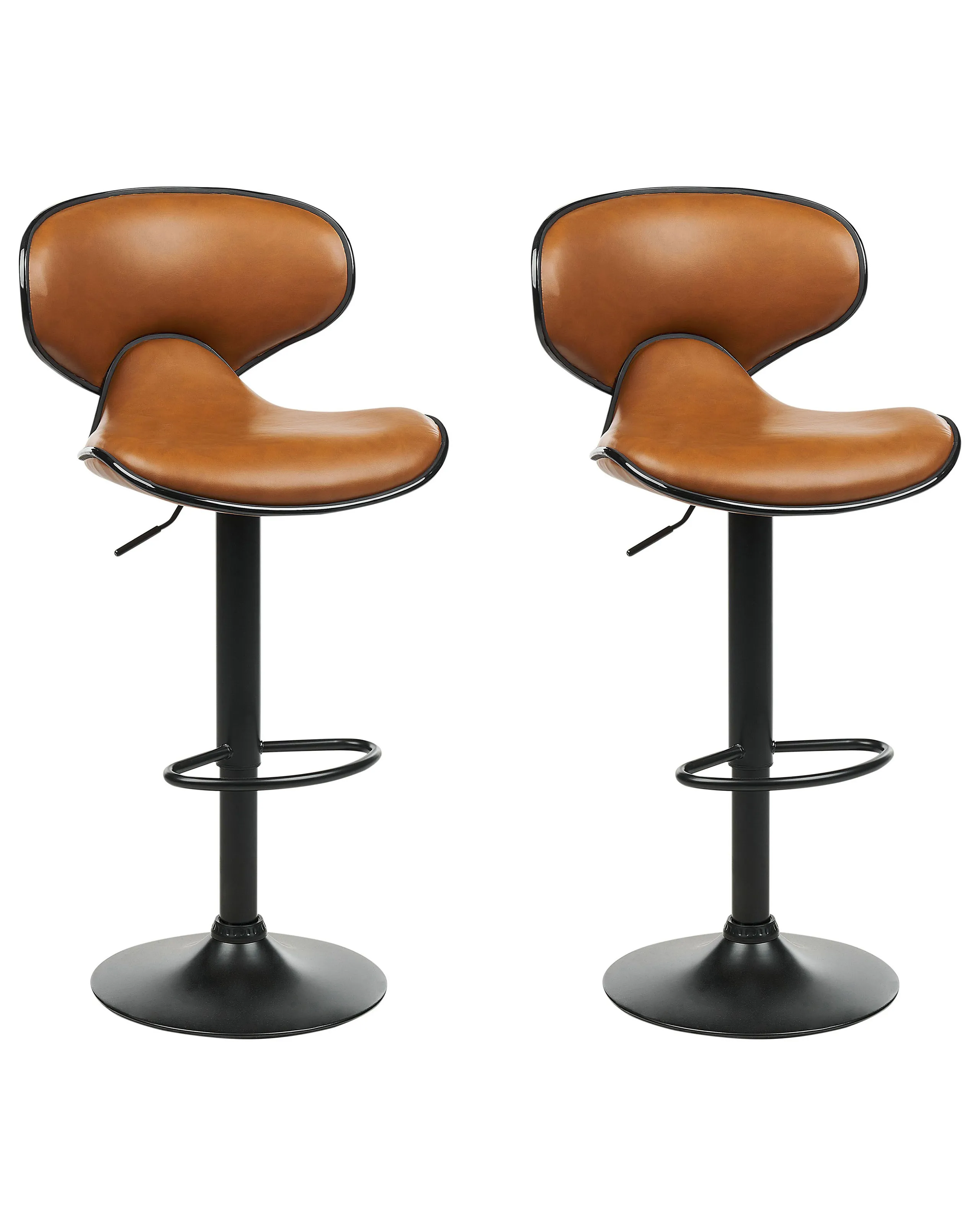 Conjunto de 2 sillas de bar CONWAY Piel sintética giratoria Marrón dorado