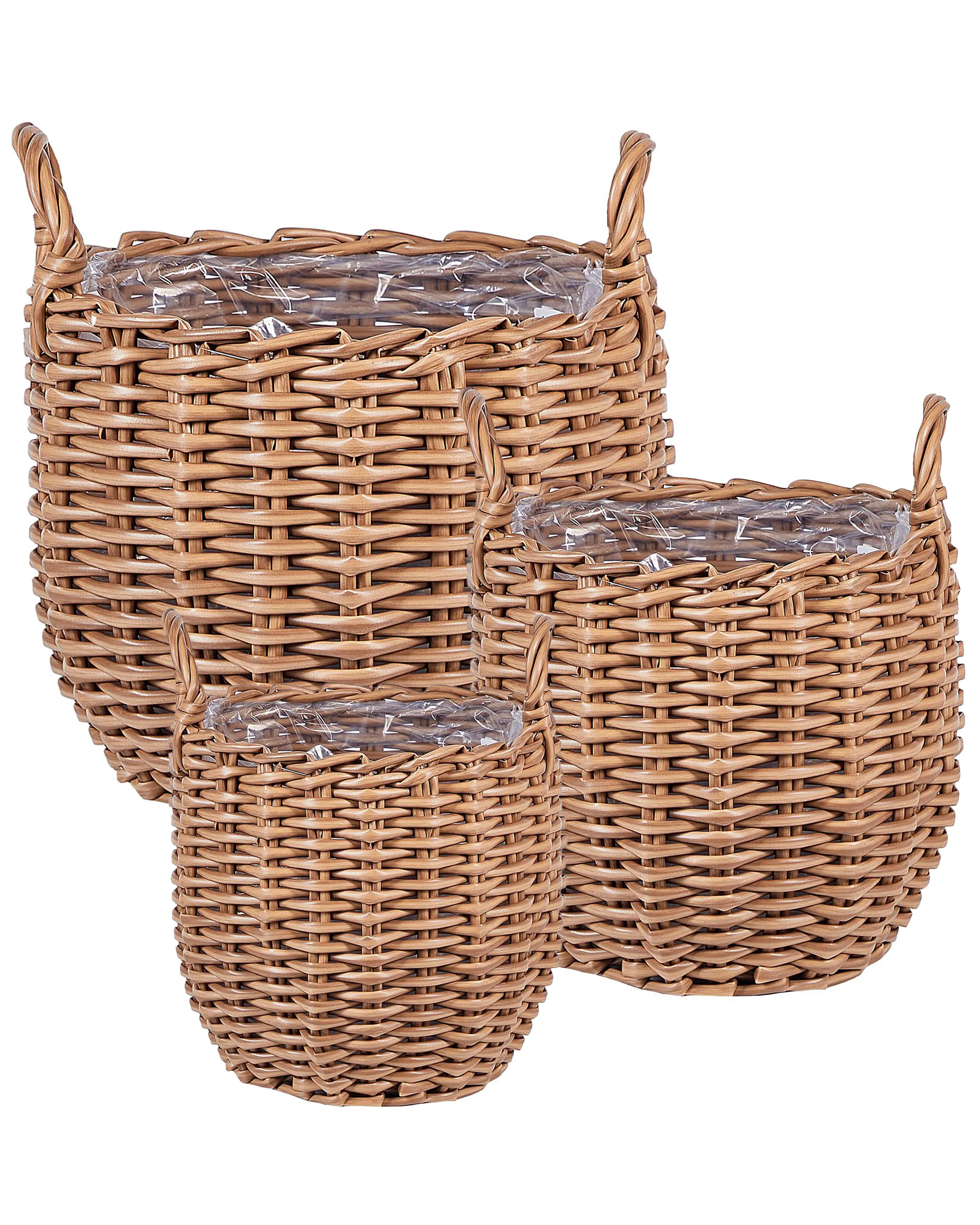 Conjunto de 3 macetas de mimbre AUCUBA 26/34/44 cm Marrón claro
