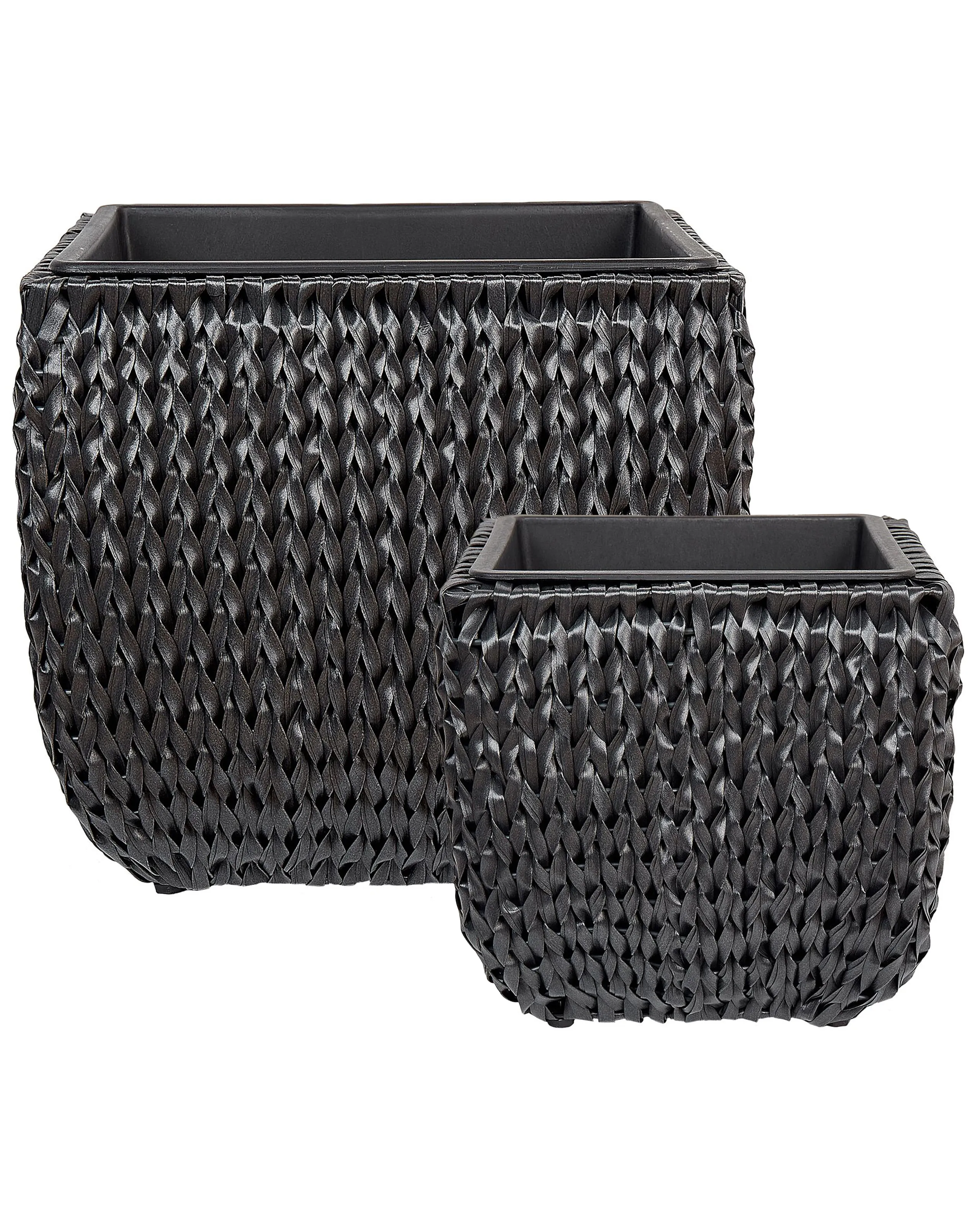 Conjunto de 2 macetas BERBERIS Ratán sintético 34/45 cm Negro