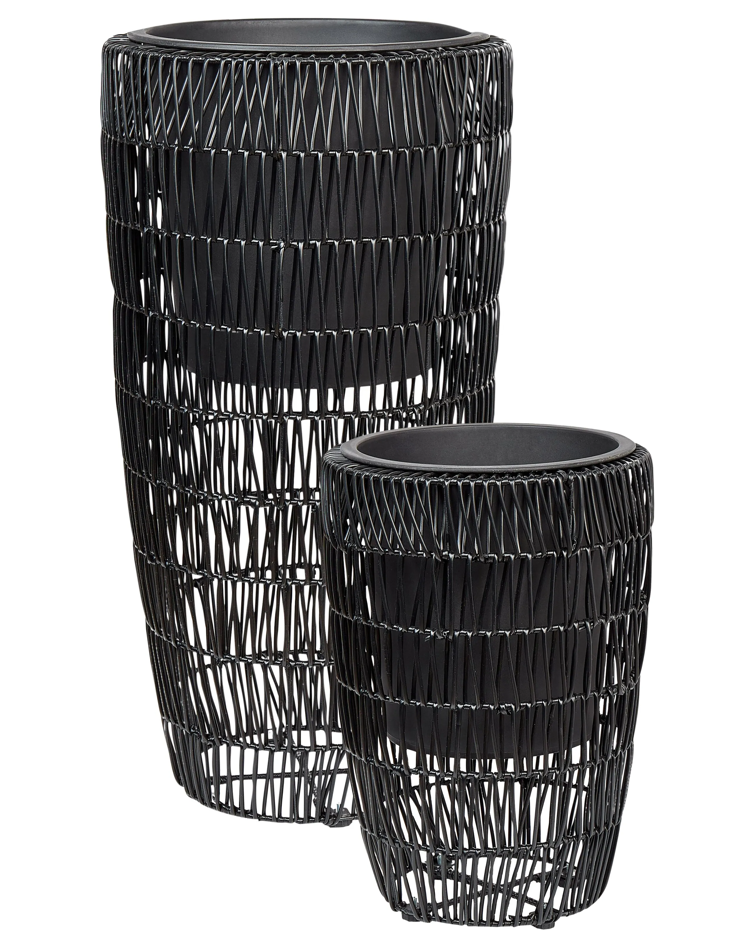 Conjunto de 2 macetas CHELONE Ratán sintético 26/34 cm Negro