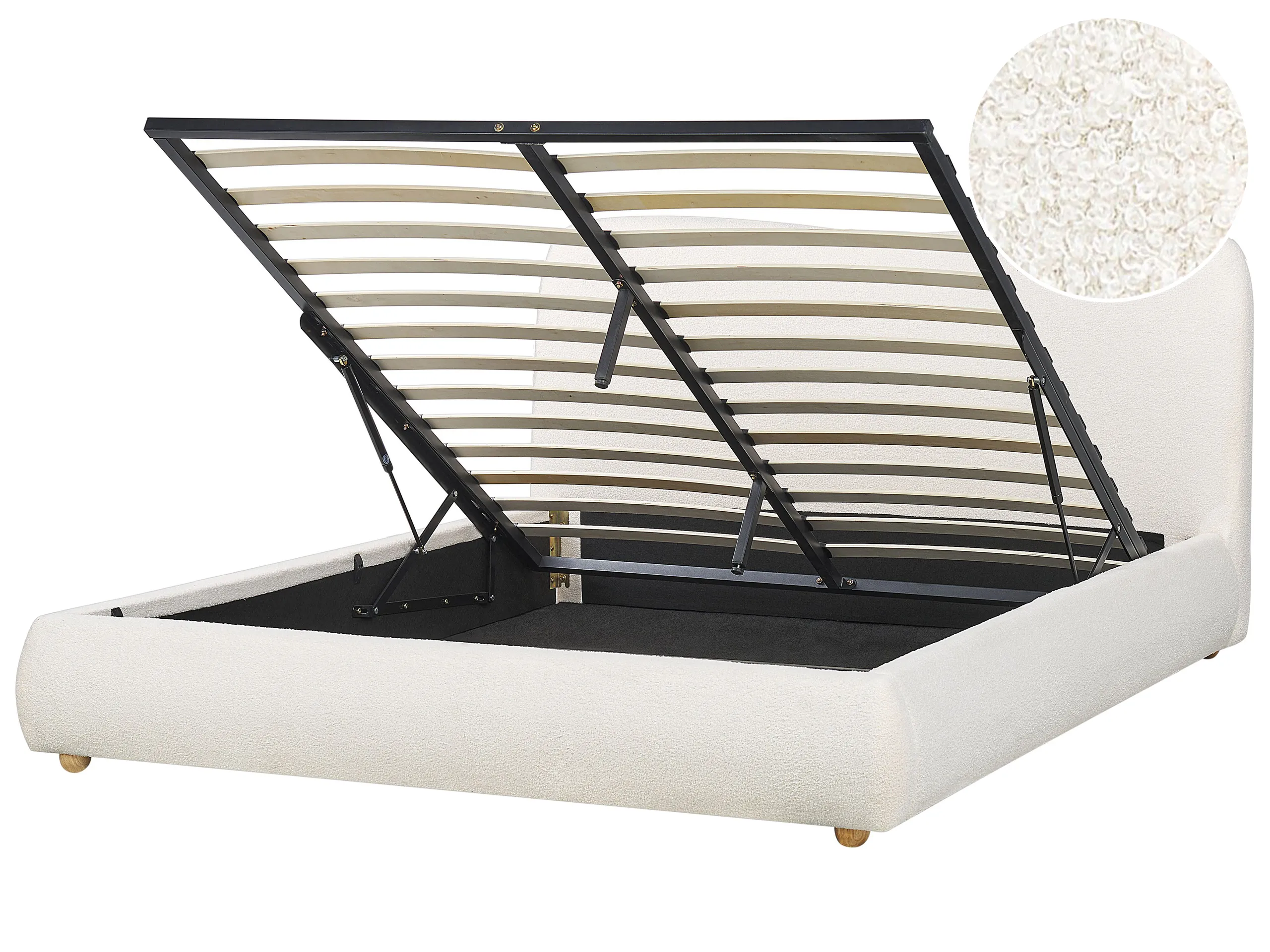 Ottoman Bed Boucle BLAGNAC 160 x 200 cm (EU King Size) Off-White
