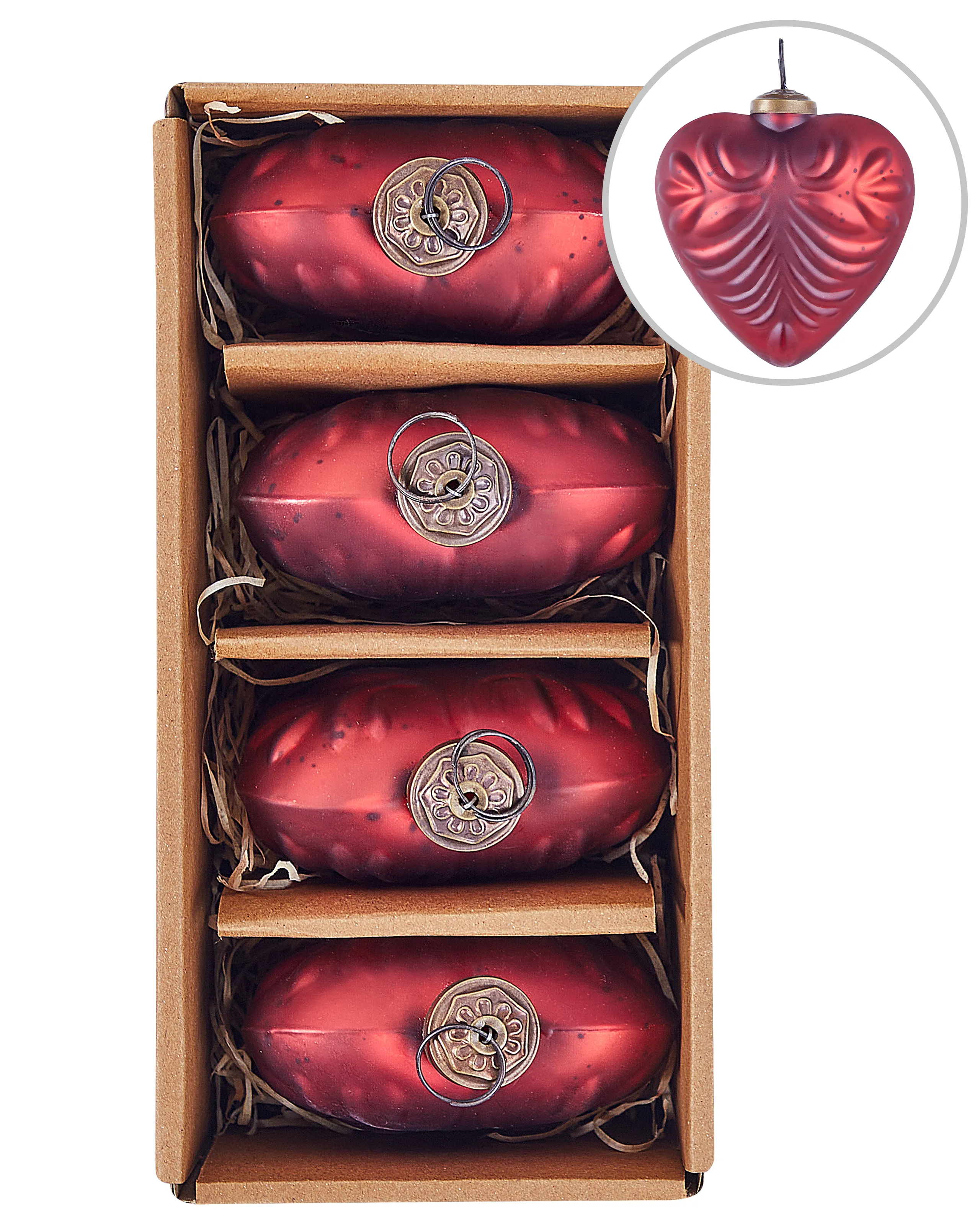 Conjunto de 4 bolas de Navidad FERIABLE Vidrio Rojo
