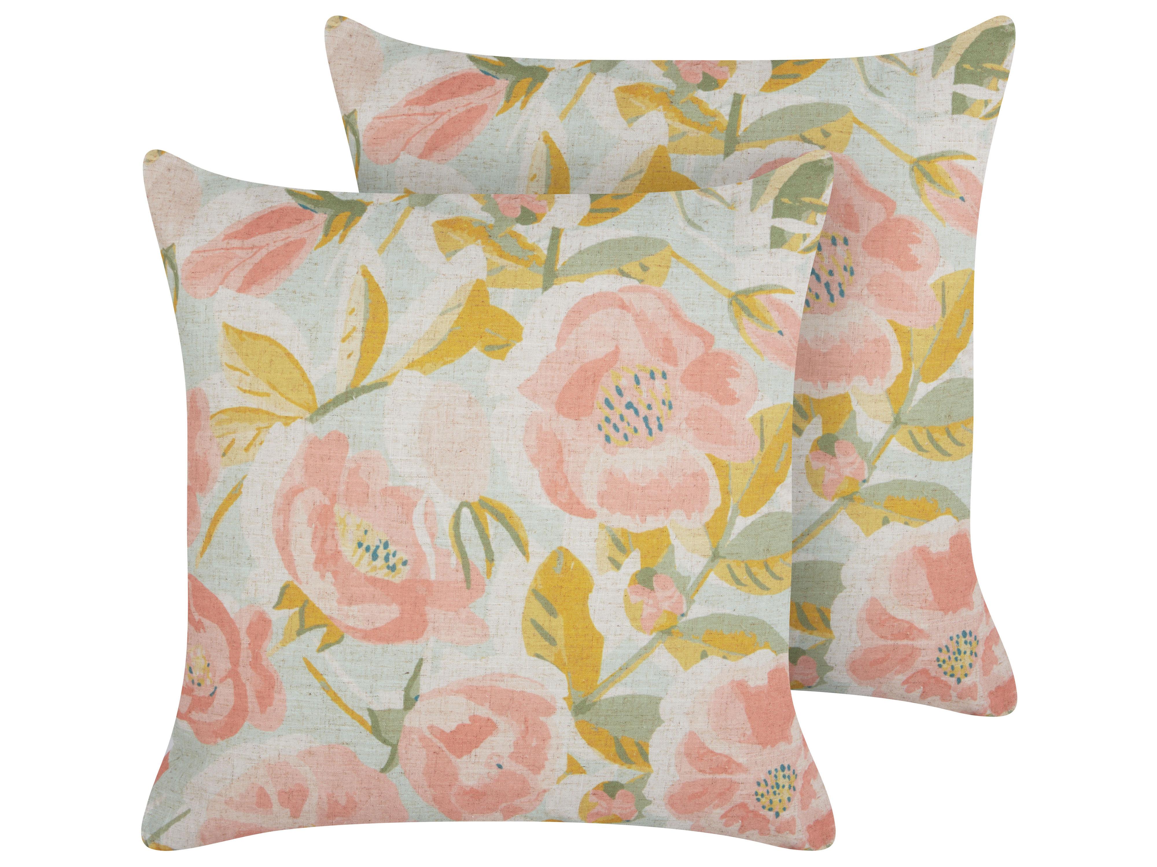 Conjunto de 2 cojines decorativos ZAHRIYE 45 x 45 cm Rosa Patrón floral