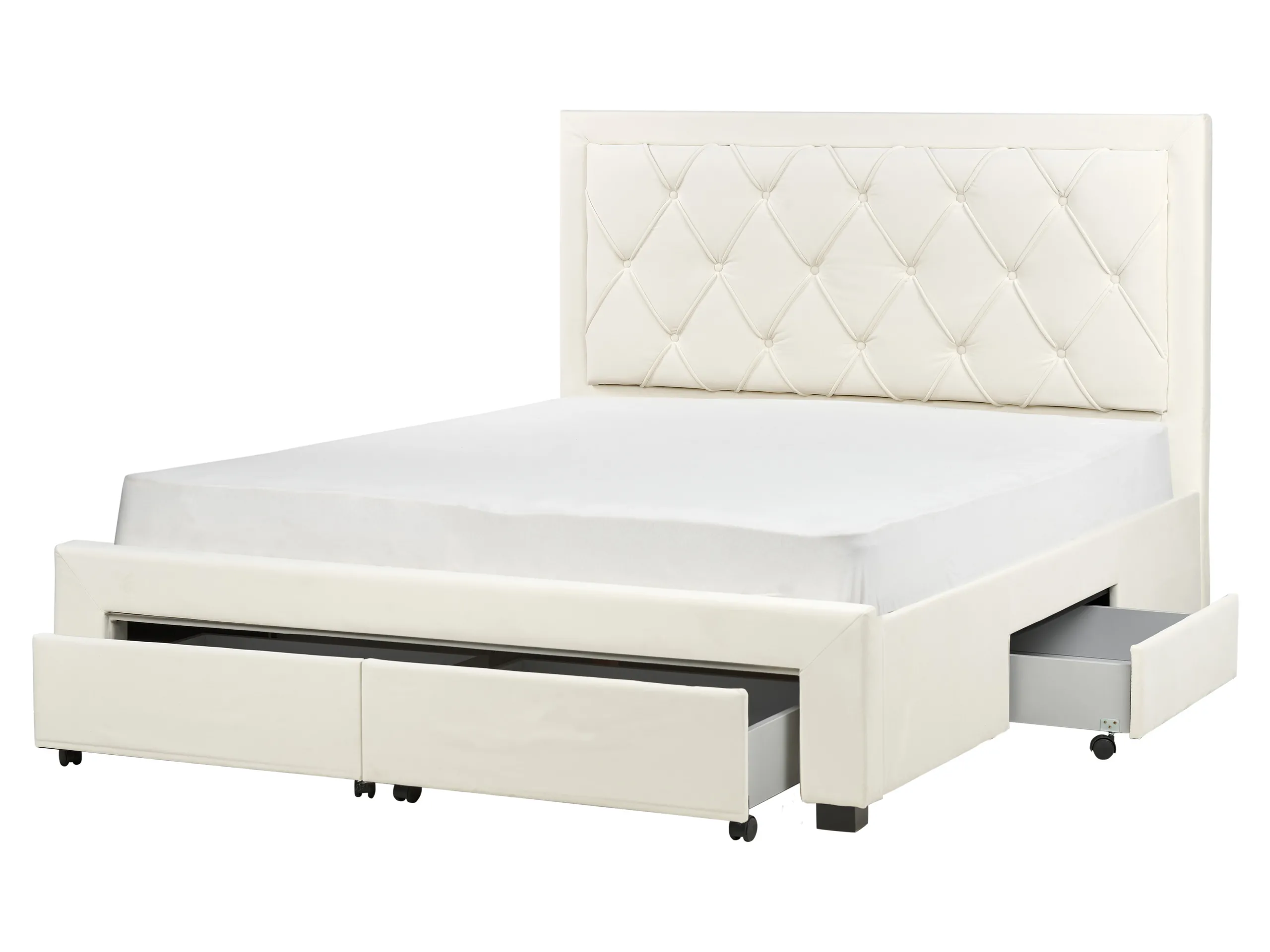 Cama con cajones Terciopelo LIEVIN 160 x 200 cm Beige claro