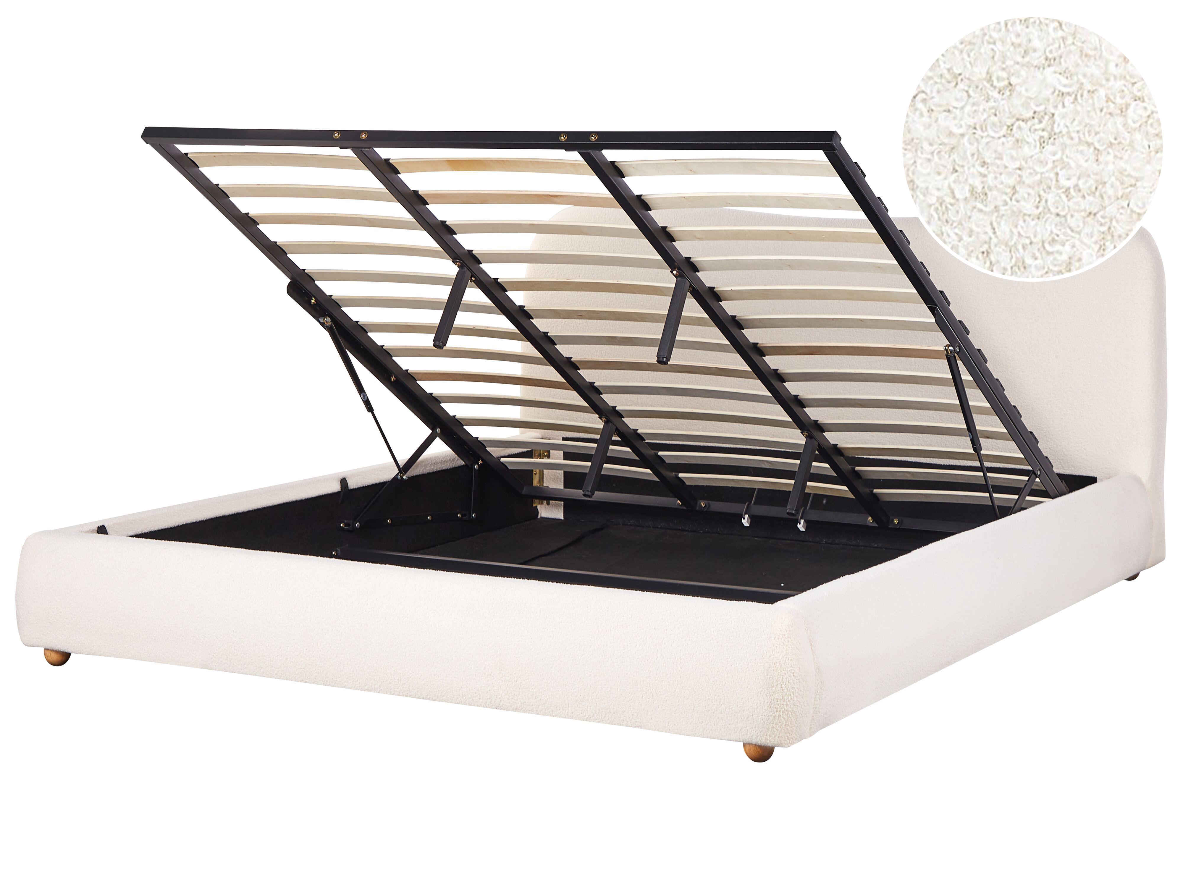 Cama con almacenaje Bouclé BLAGNAC 180 x 200 cm Blanco crema