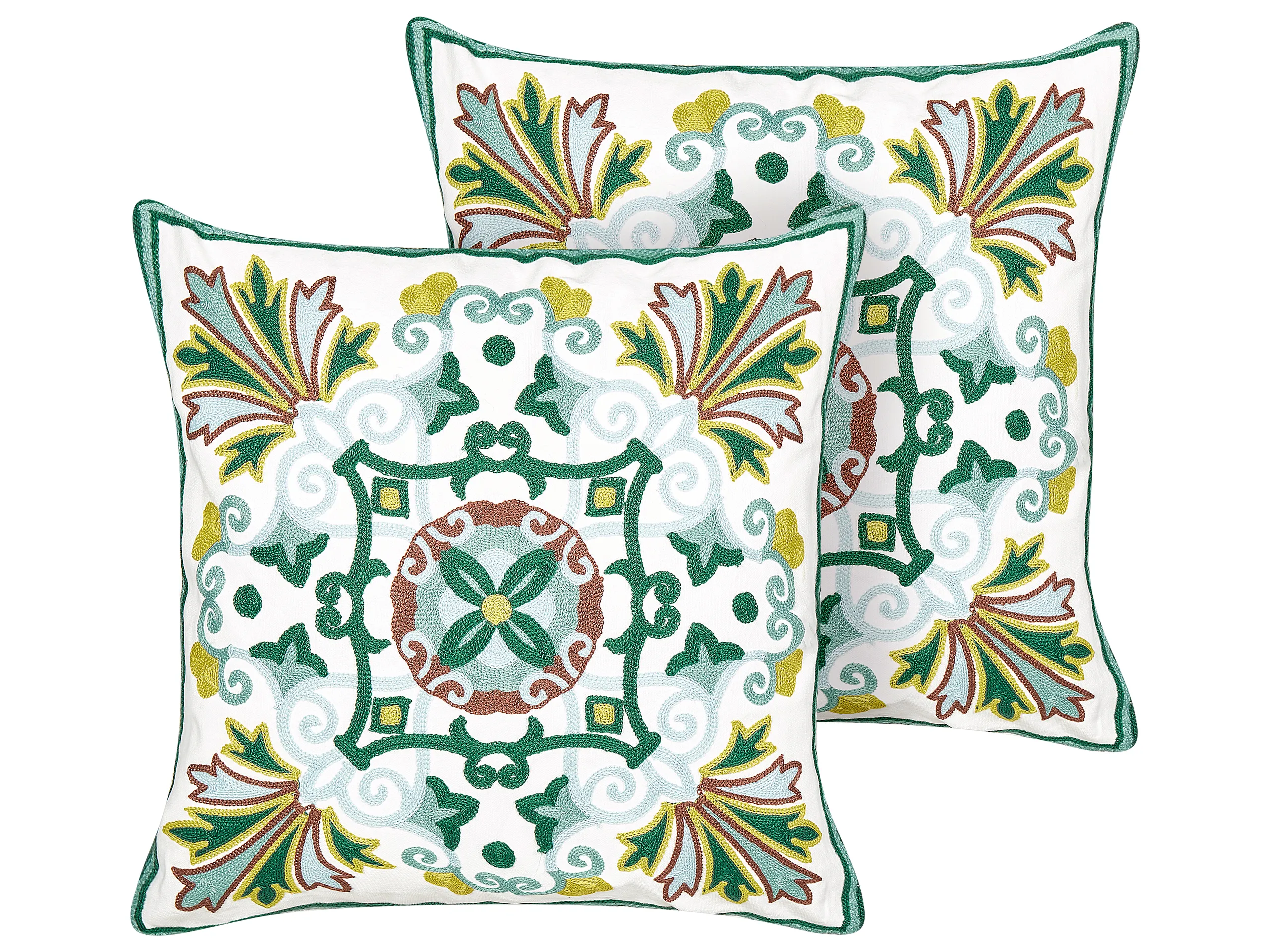 Conjunto de 2 cojines decorativos ELANITE Algodón 45 x 45 cm Verde Patrón oriental