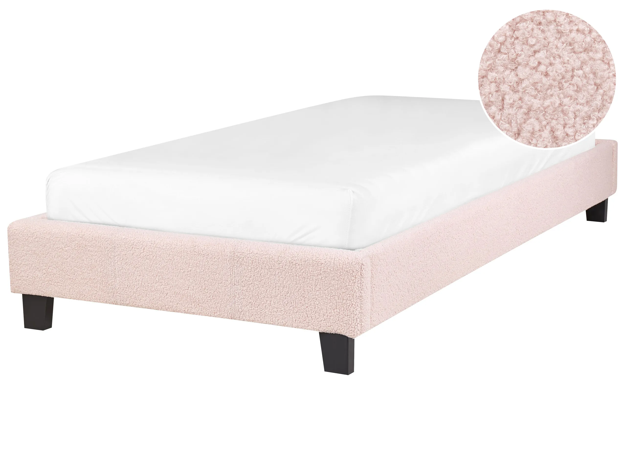 Cama sin cabecero Bouclé ROANNE 90 x 200 cm Rosa pastel