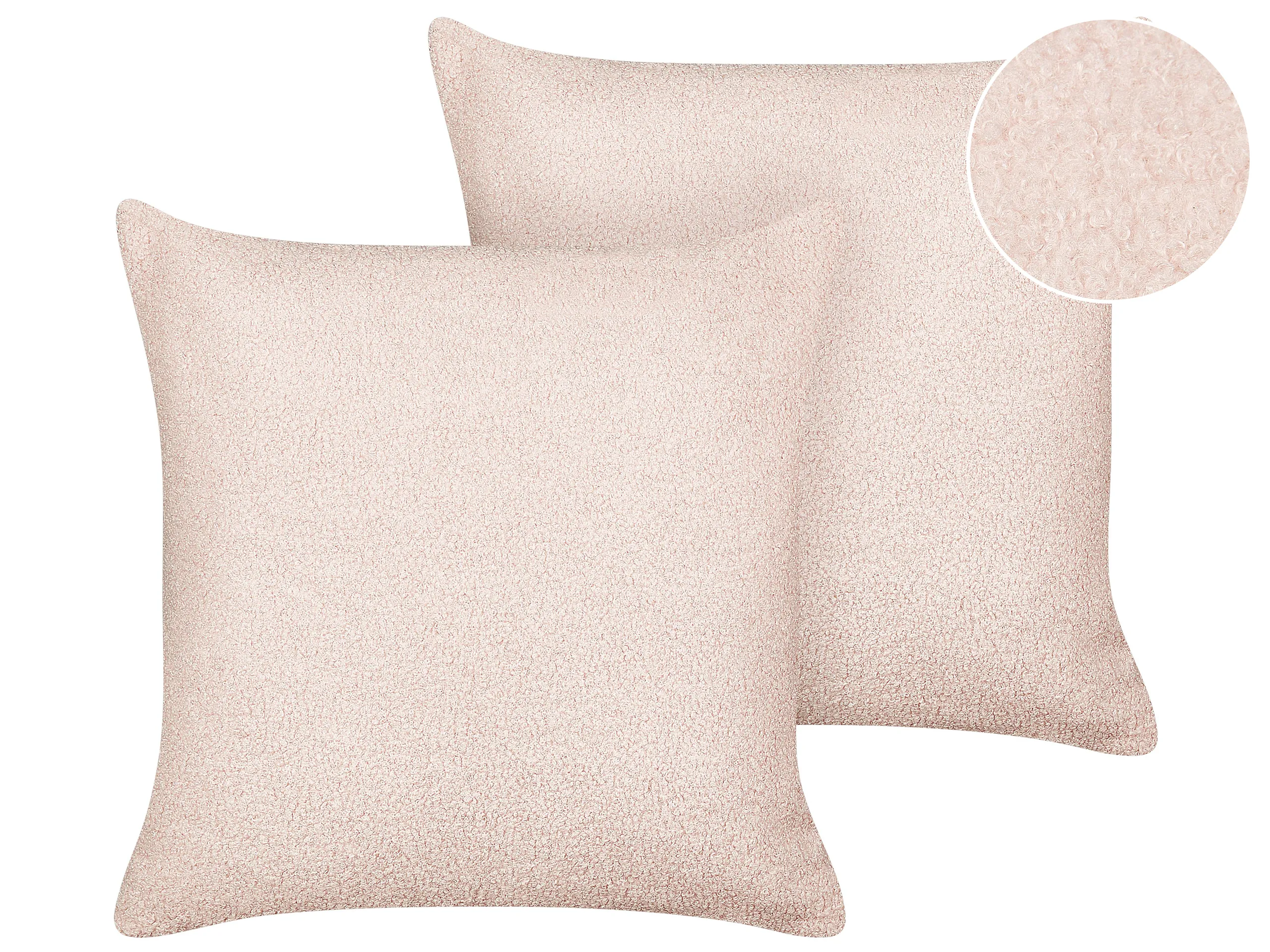 Conjunto de 2 cojines decorativos LEUZEA Bouclé 45 x 45 cm Rosa pastel Liso